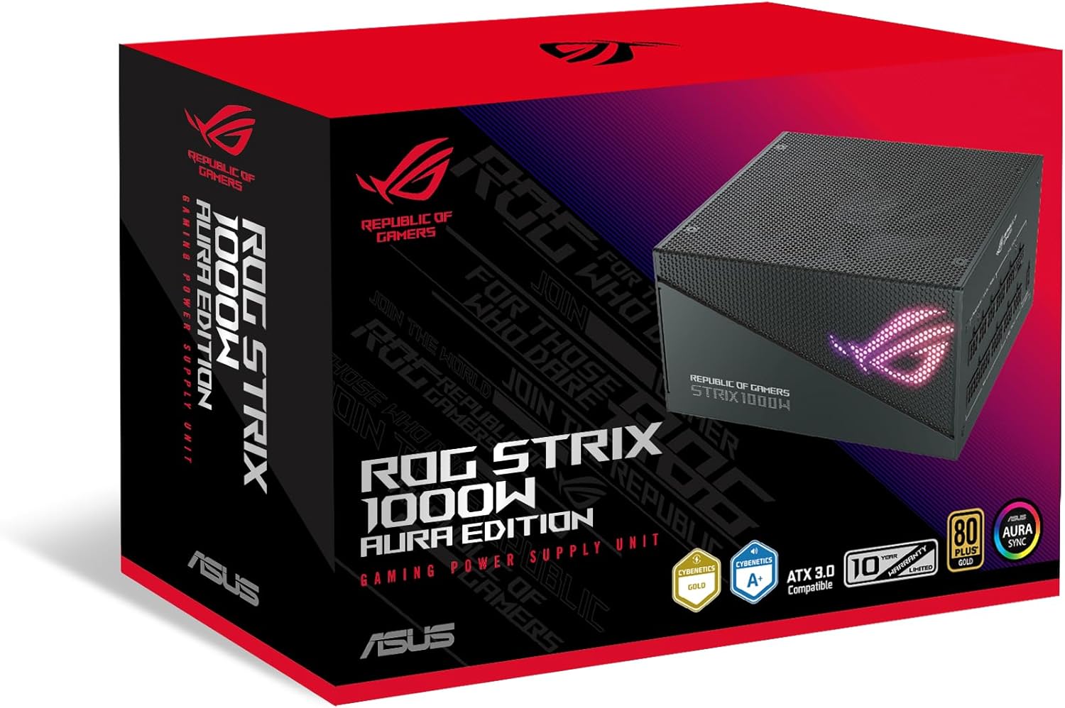 ASUS ROG Strix 1000W Gold Aura Edition (fuente de alimentación totalmente modular, certificado Gold 80+, ATX 3.0, certificación Cybenetics Lambda