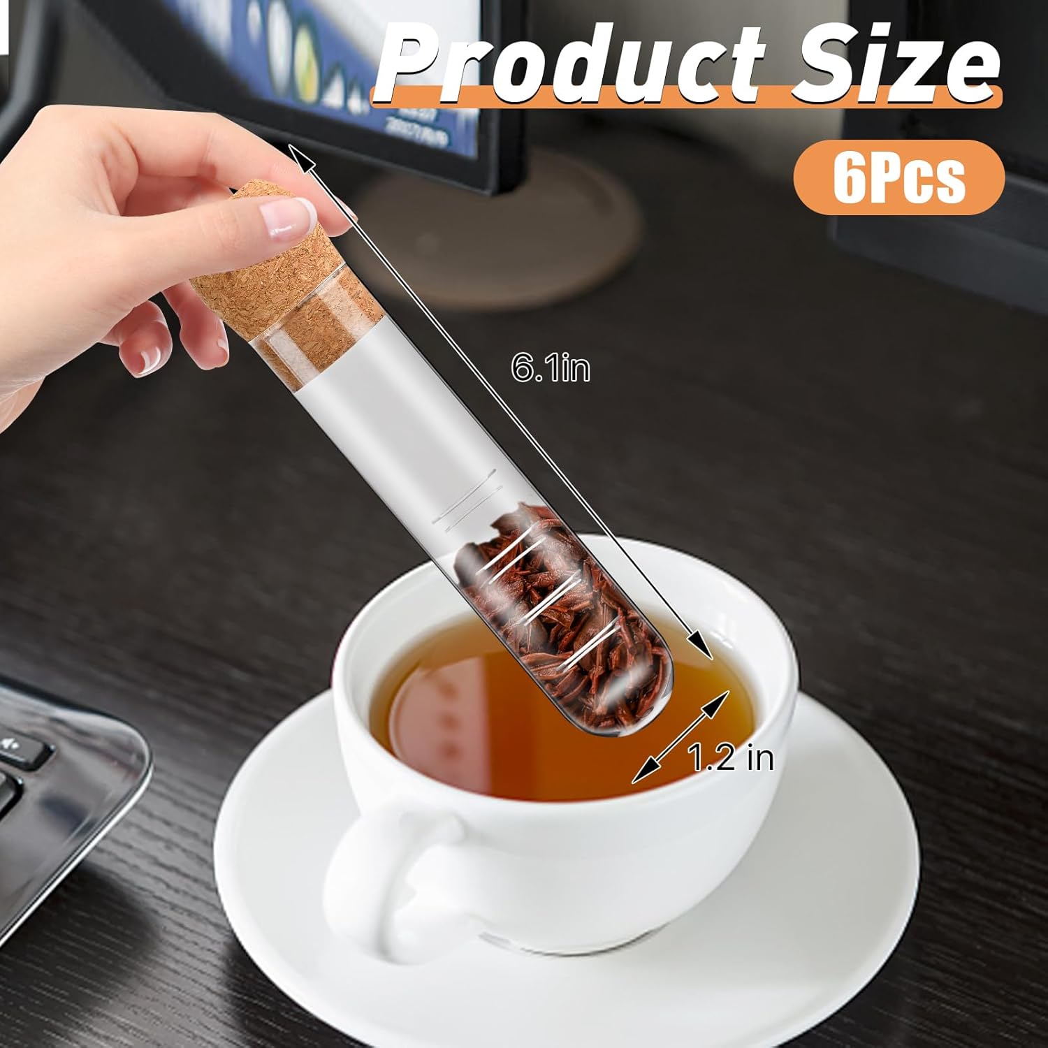 Infusor de té de vidrio, coladores de vidrio con tapa de corcho, difusor de vidrio reutilizable para té y té sueltos, colador de té transparente