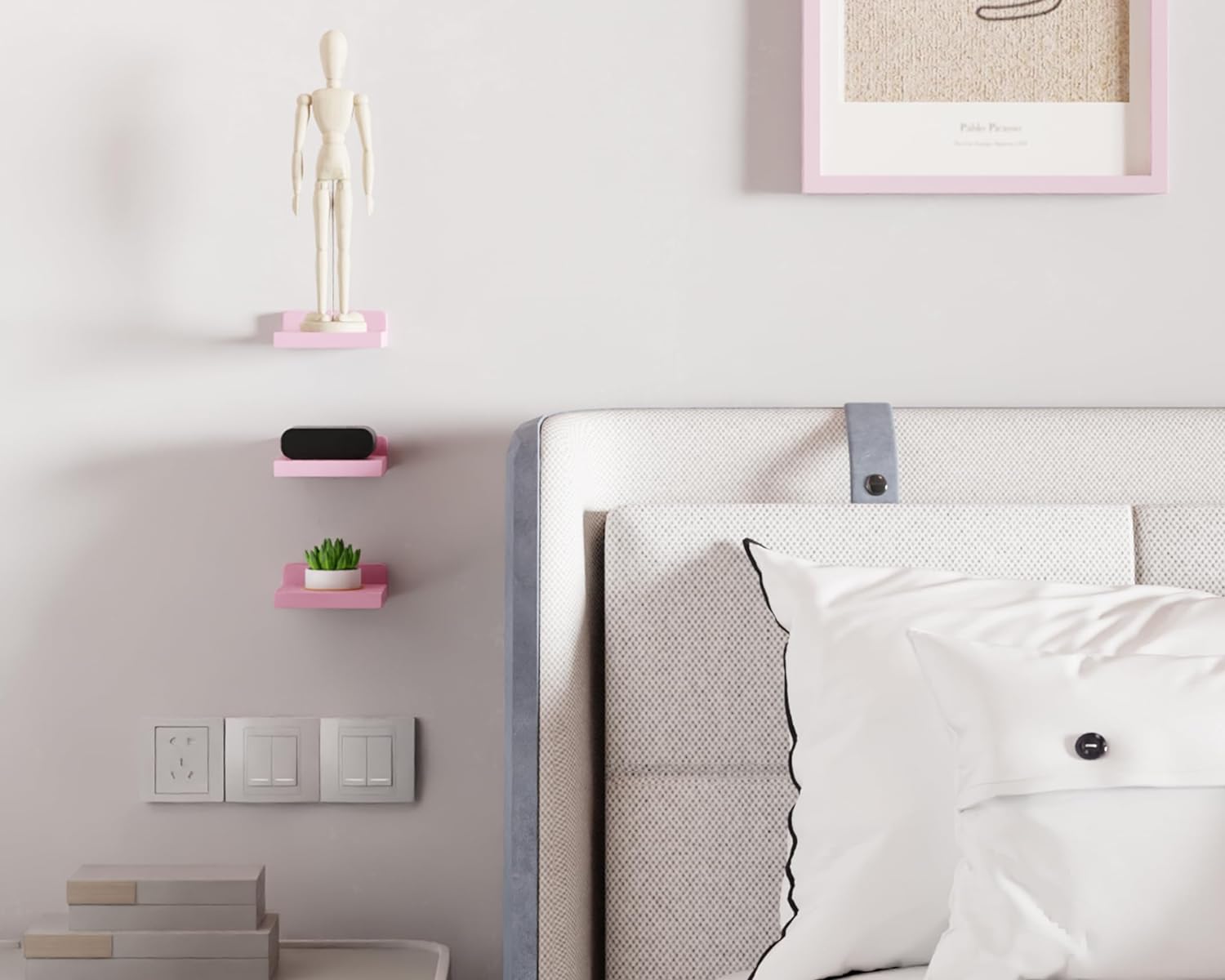 Estantes flotantes pequeños, mini estantes colgantes, estante de pared de 5 pulgadas para baño, sala de estar, dormitorio, paquete de 3, con 2 tipos