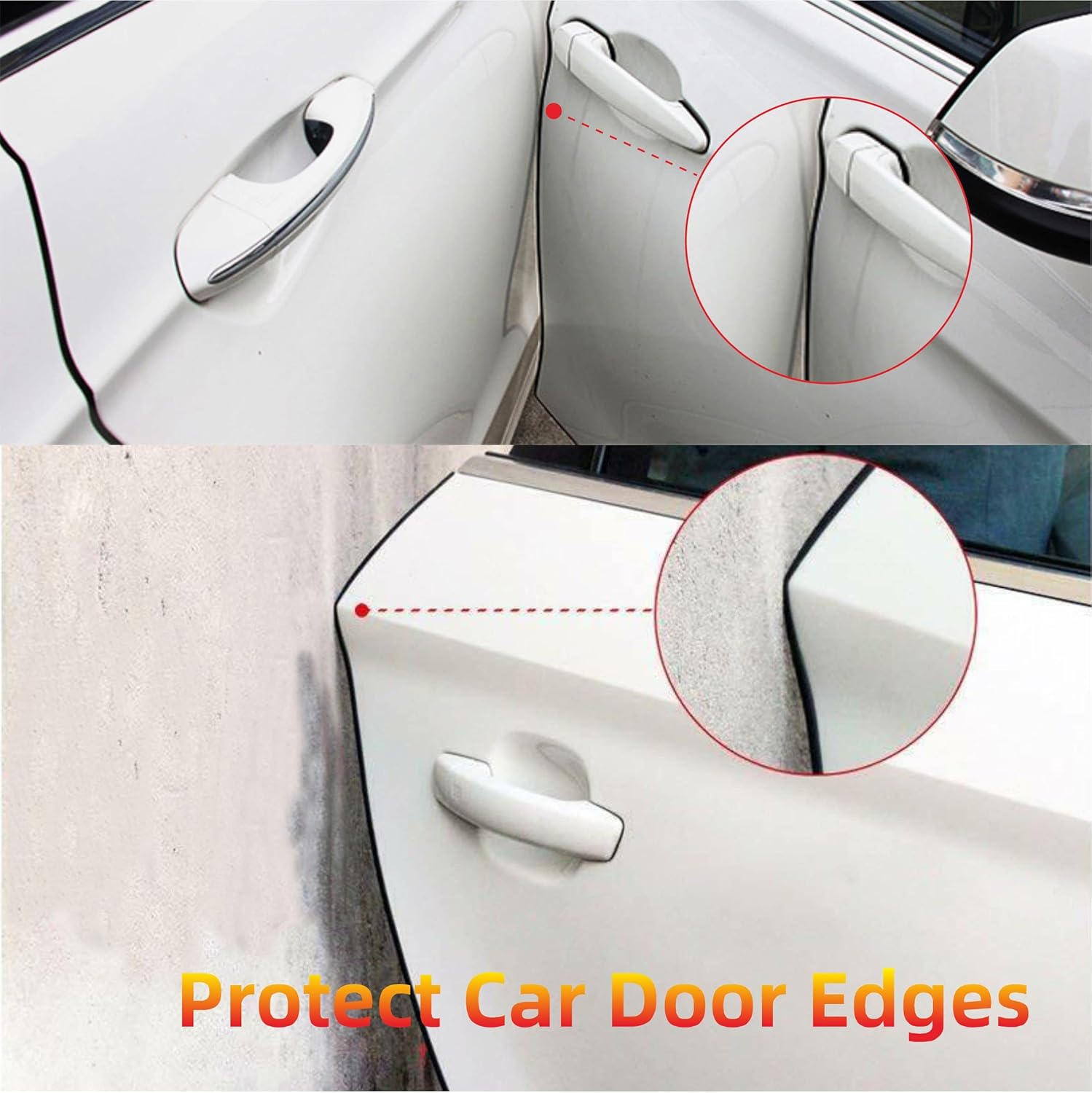Shine & Bright Auto Protector de borde de puerta de automóvil blanco de 32 pies con forma de U, tira de ribete con material de PVC y clips de metal,