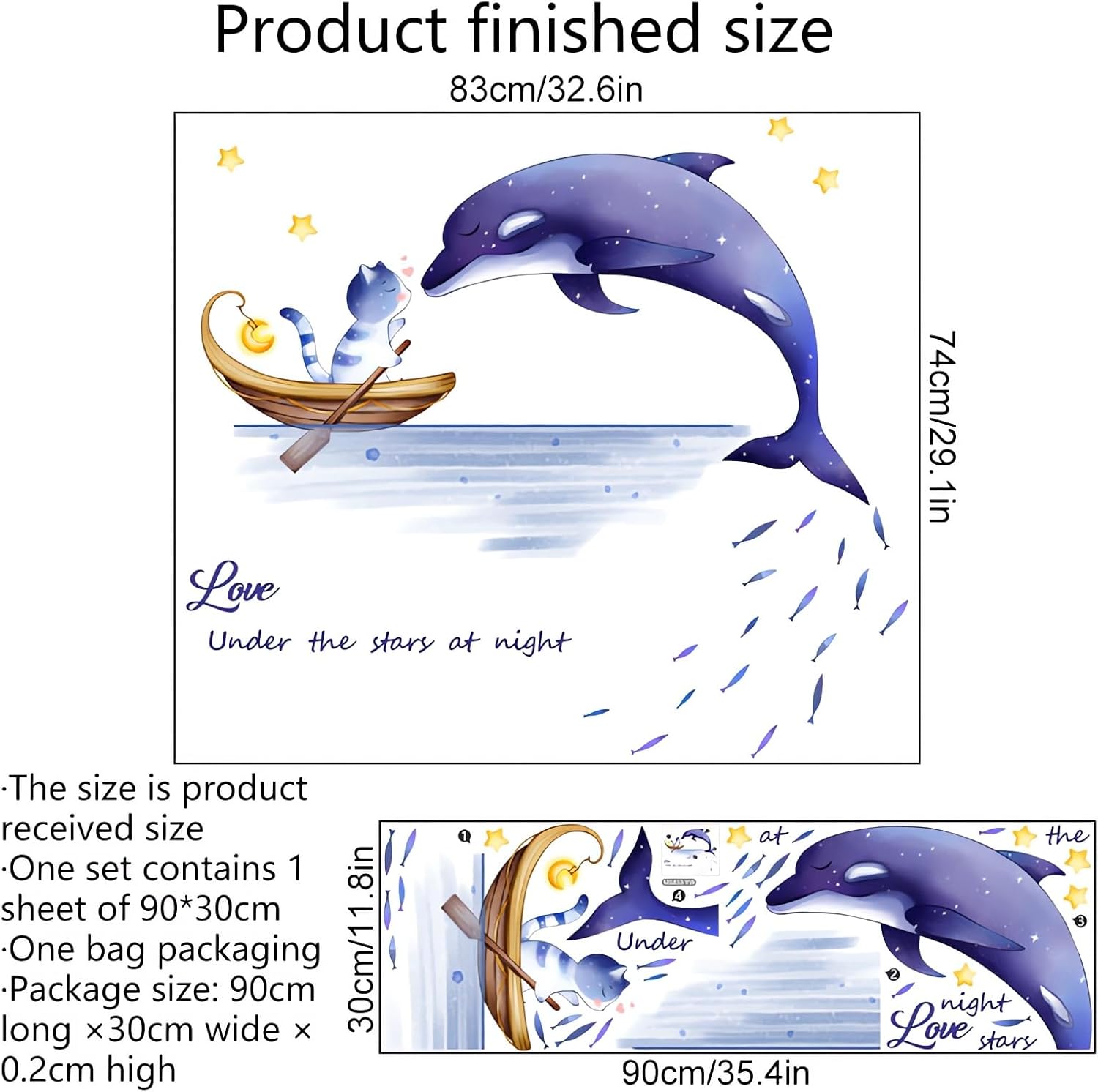 sacinora – Calcomanías de pared con diseño de delfín y gatito, calcomanías de pared de animales marinos morados, extraíbles para niños, bebés,