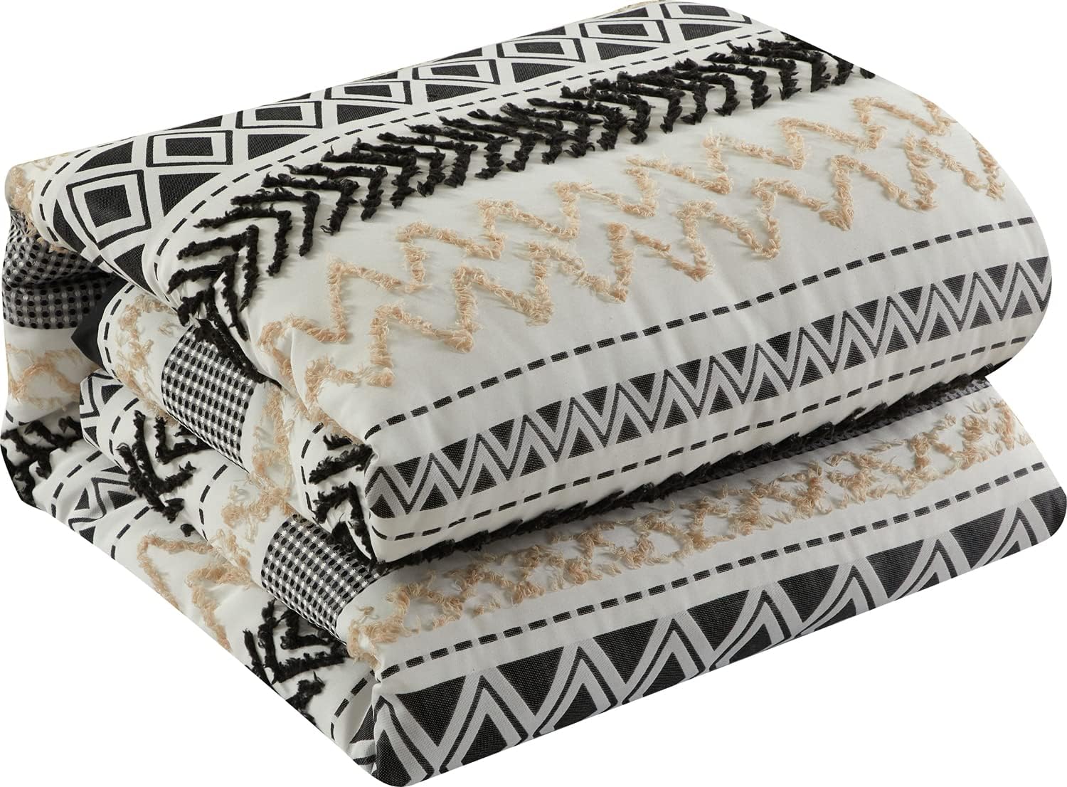 Grand Avenue Juego de edredón negro y dorado, tamaño California King, juego de ropa de cama suave de 7 piezas, jacquard y clip, para todas las
