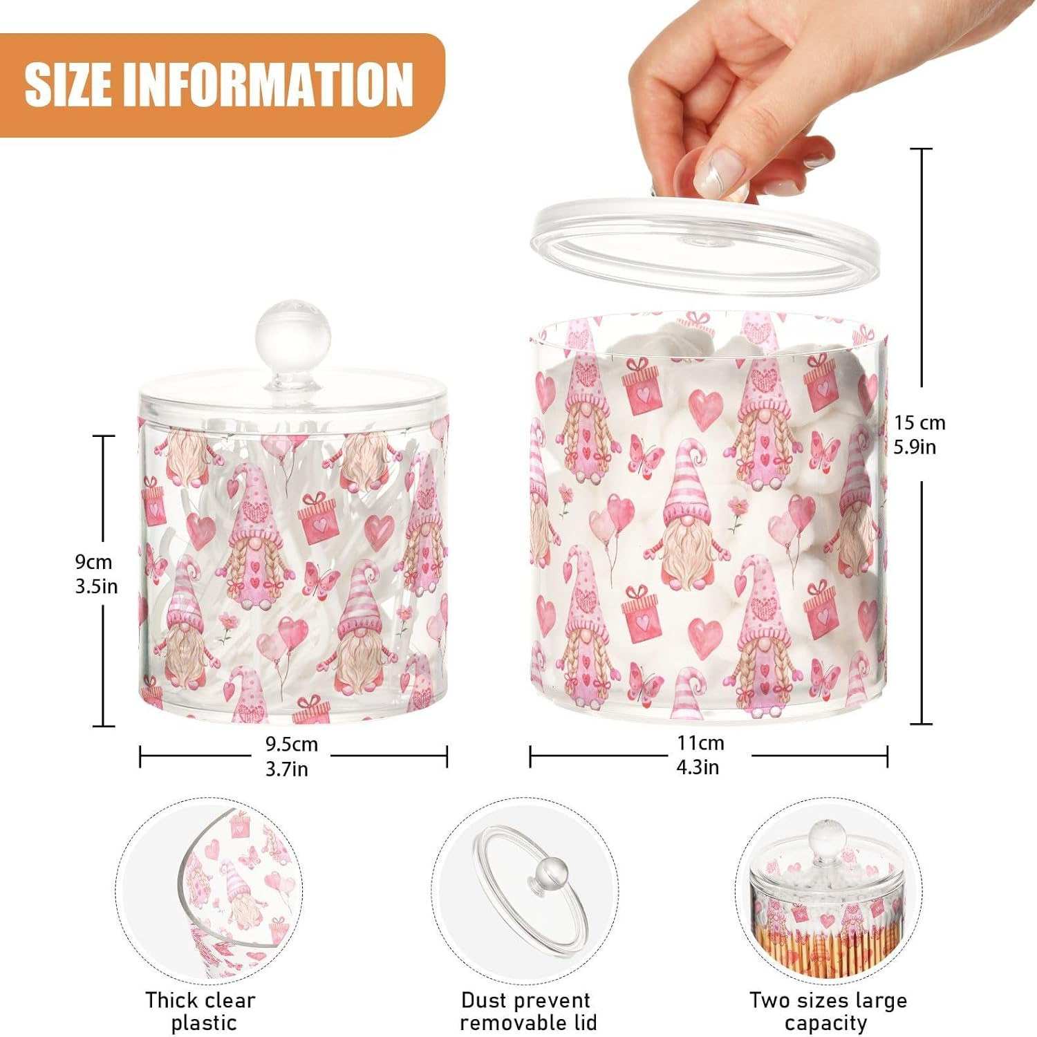 Valentines Day Gnomes Jars with Lids Plastic Jars Bathroom Containers Canister Jar Cotton Pad Dispenser for Dorm Room Essentials for College