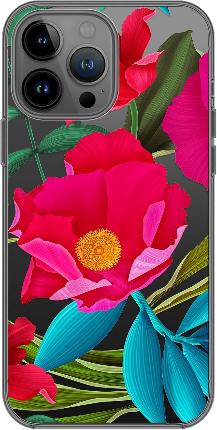 Blingy’s Funda para iPhone 14 Pro, para mujeres y niñas, diseño floral divertido, transparente, suave, TPU transparente, compatible con iPhone 14