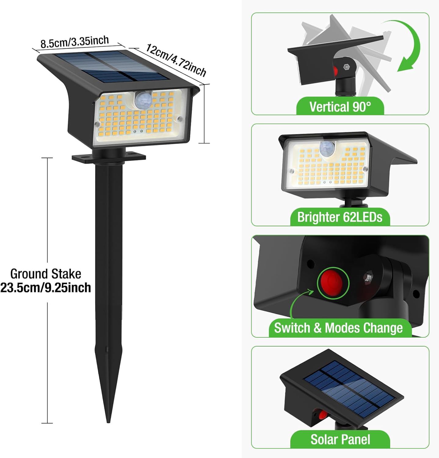 nipify Focos solares con sensor de movimiento para exteriores, 6 unidades62 LED3 modos de sensor de movimiento, luces para exteriores, focos solares