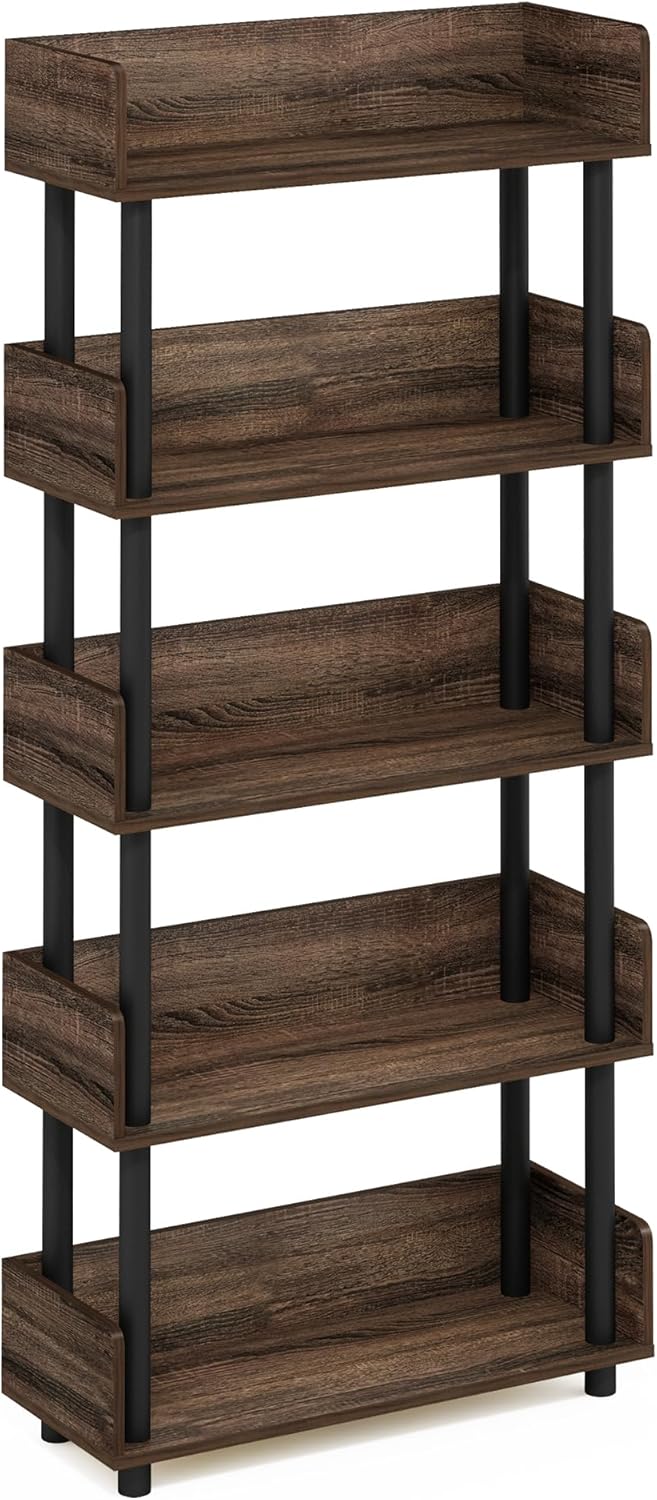 Furinno Turn-N-Tube – Estantería expositora multiusos, de 5 niveles, se monta sin herramientas, color nogal