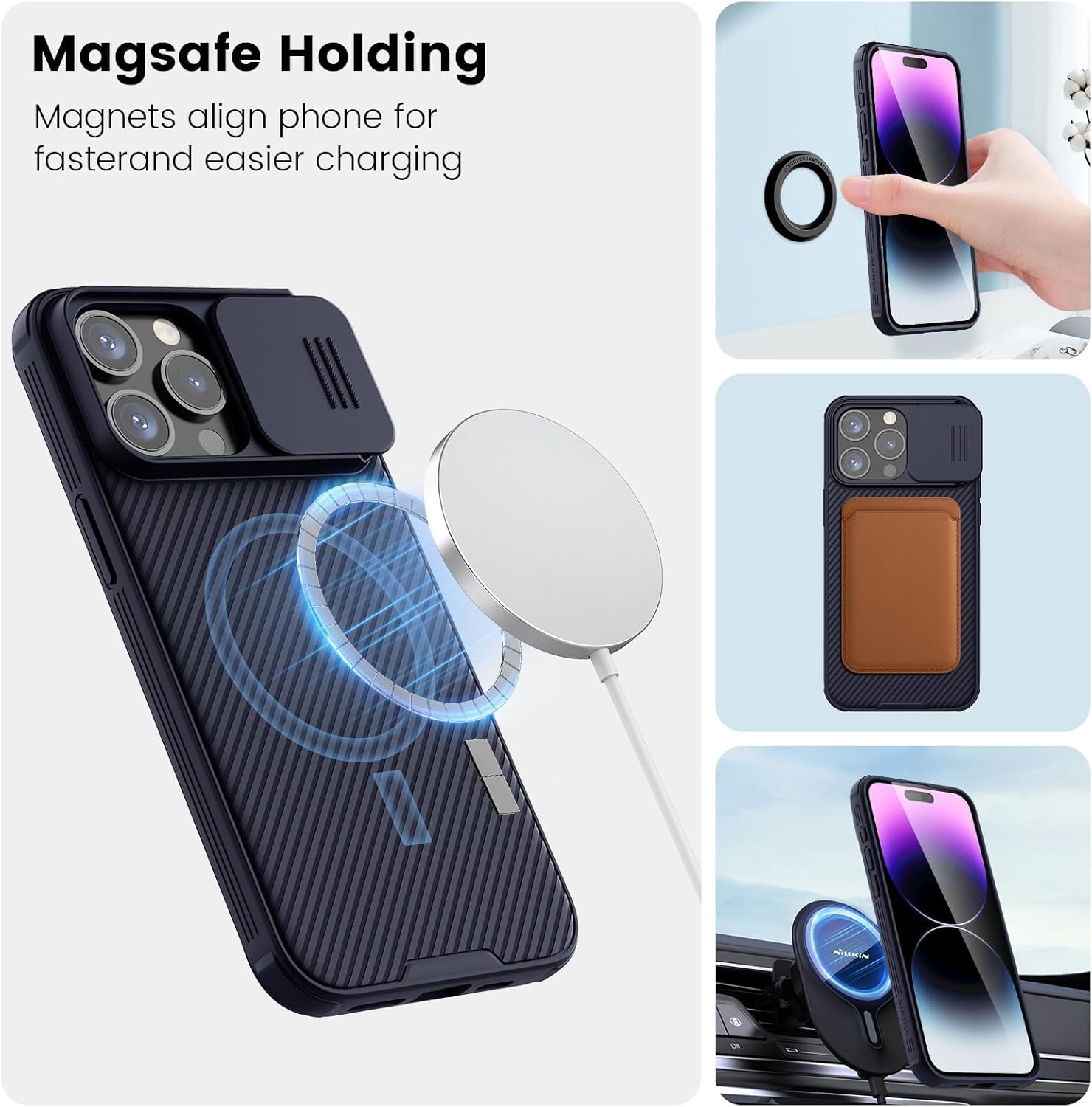 Nillkin Funda magnética para iPhone 15 Pro Max, compatible con MagSafe, funda deslizante para cámara, funda magnética CamShield Pro para iPhone 15