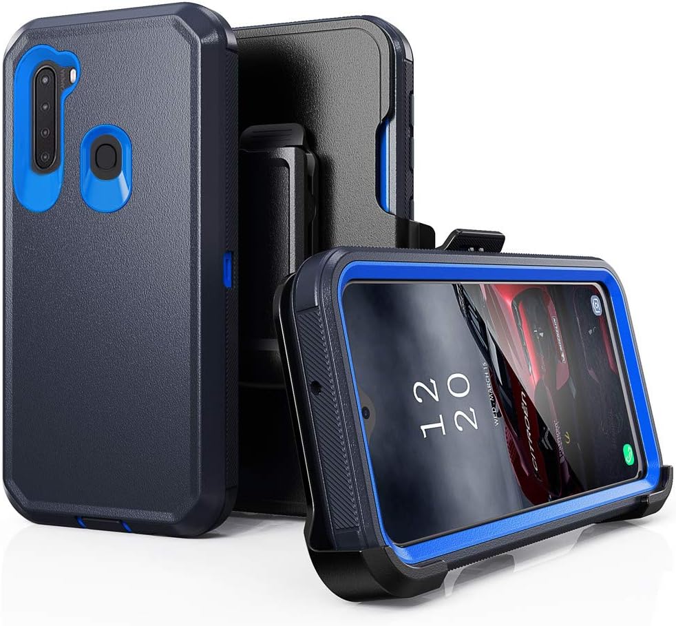 Funda protectora para Samsung Galaxy A21, resistente a prueba de golpes, con clip para cinturón, funda protectora para Samsung A21 (azul marino)