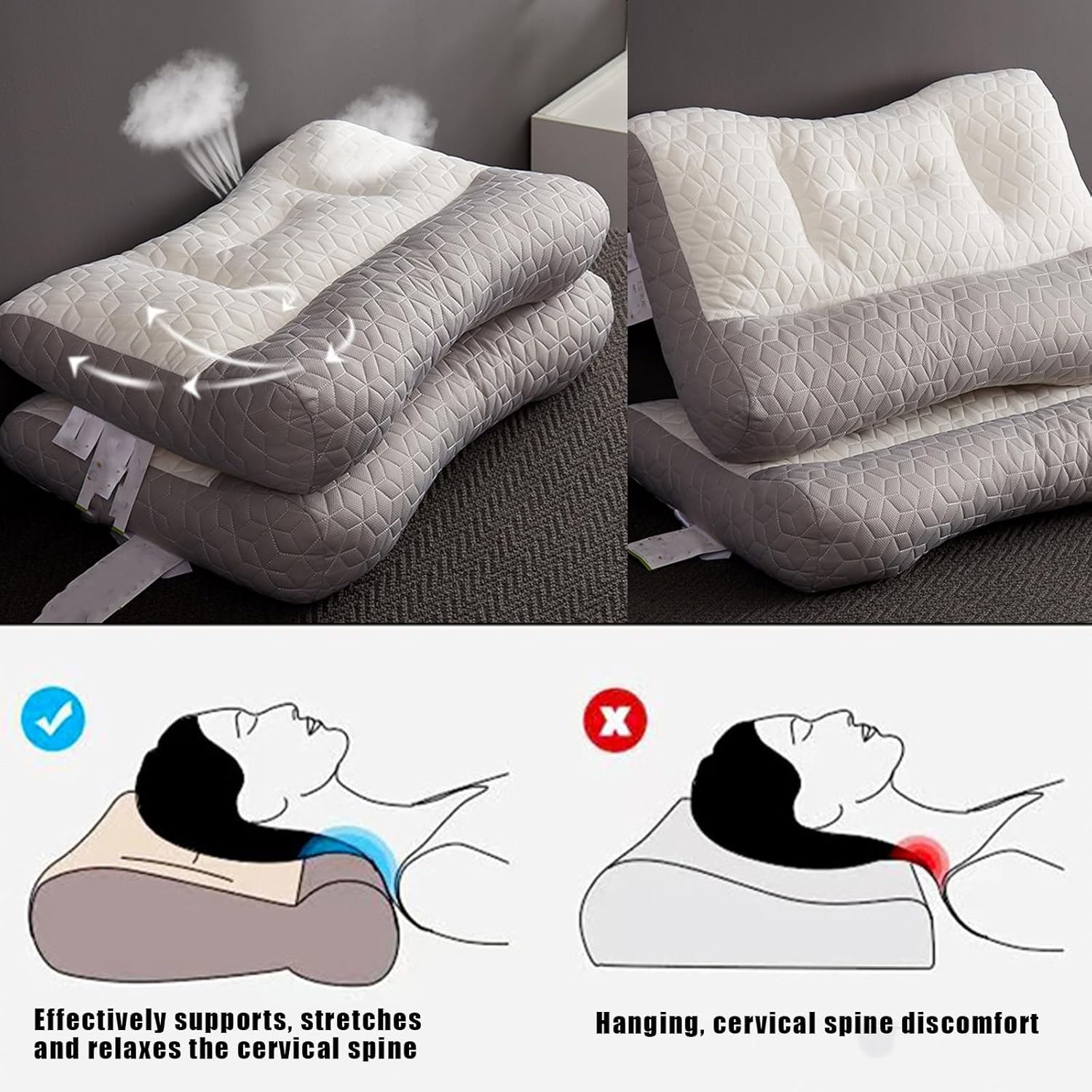 znvwki Almohada ortopédica para dormir profundo, almohada ergonómica de plumón de ganso, almohada de plumón de ganso para mejorar el sueño (2