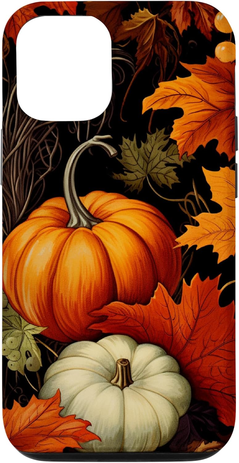 Funda para iPhone 13 Pro Vintage Design Autumn Leaves Pumpkin Pattern