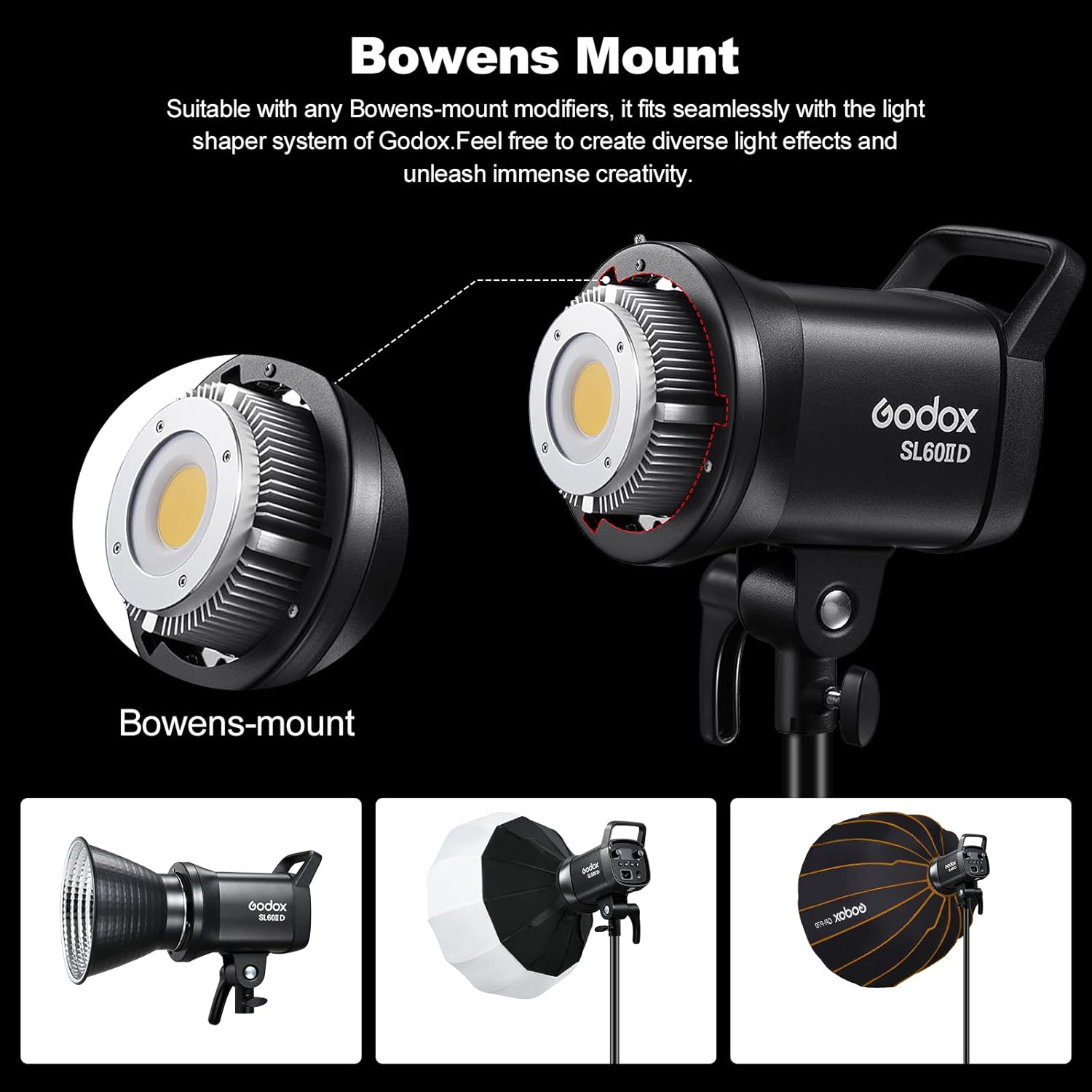 Godox Paquete de 3 luces LED SL60IID de video, 70 W, 5600 K  200 K, iluminación de estudio de fotografía con reflector, CRI96+, TLCI97+, 8 efectos
