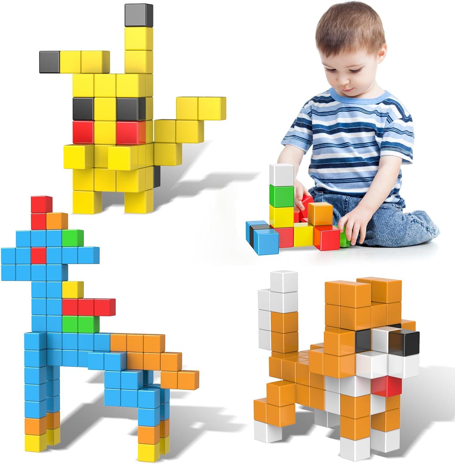KOIEMAY Bloques de construcción magnéticos, juguetes para niños y niñas de 2-4, 3-5, 4-8, juguetes sensoriales 3D STEM Montessori mejorados para