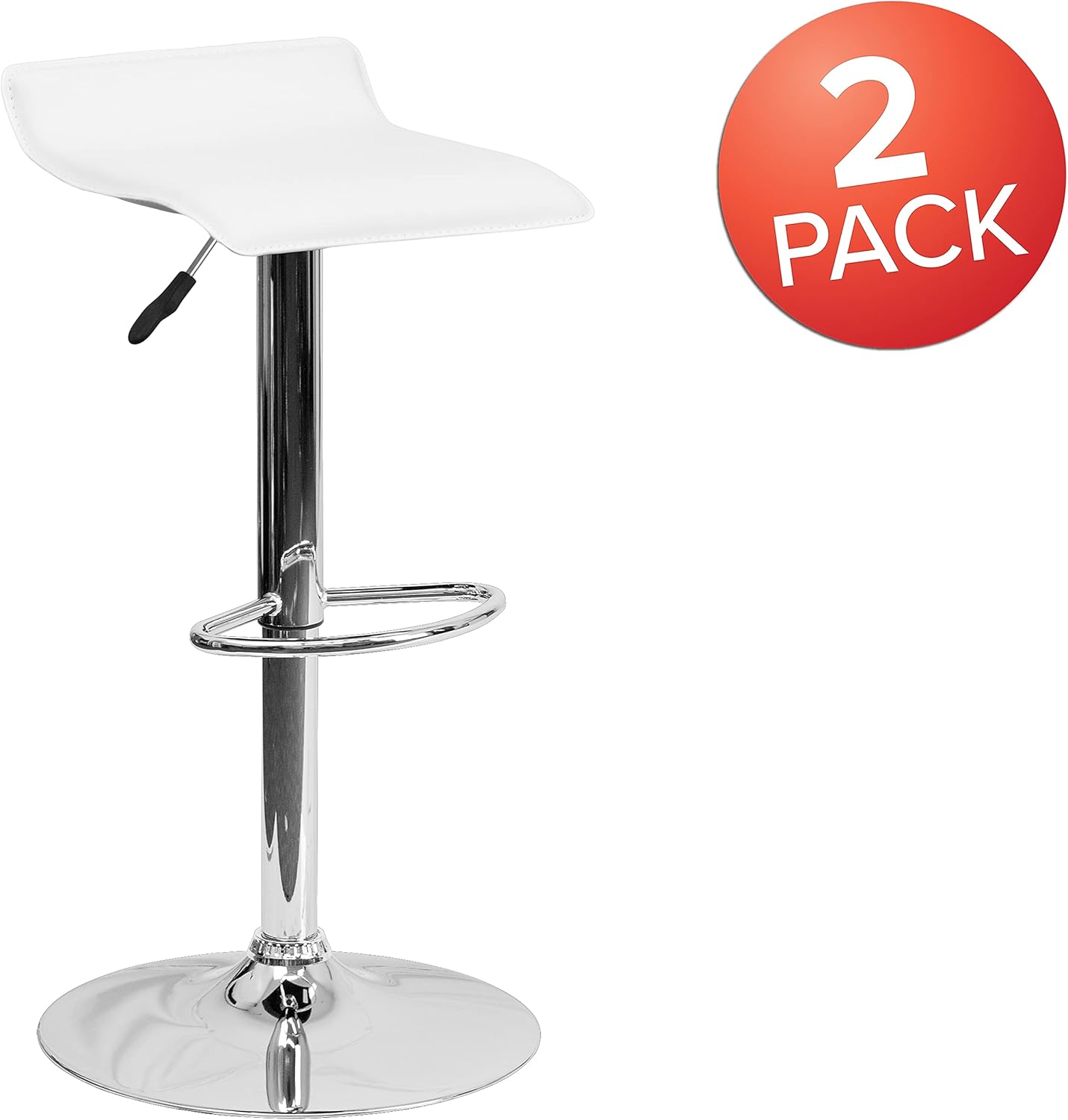 Flash Furniture taburete alto de diseño contemporáneo, vinilo negro, ajustable, con base cromada, Madera Noble Microfibra, Blanco