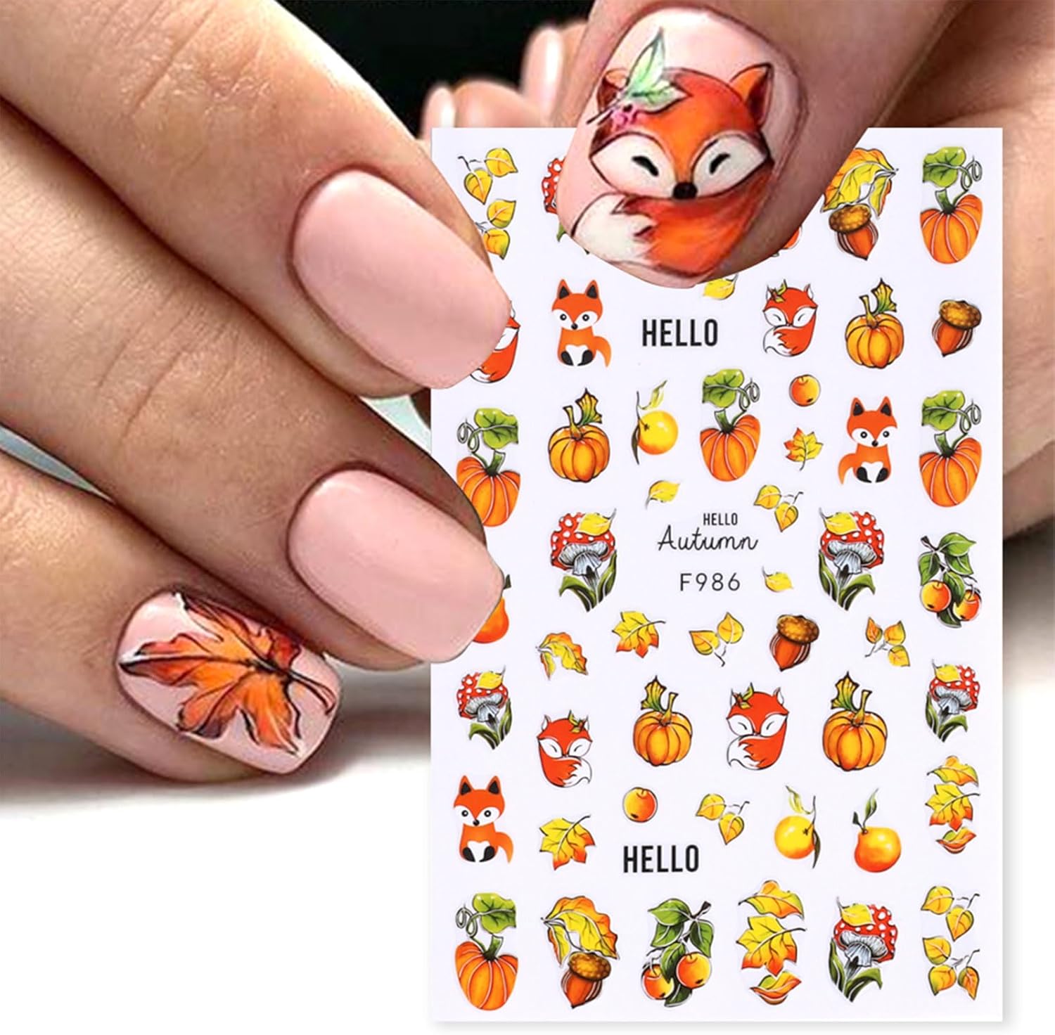 JMEOWIO 9 hojas de calcomanías de arte de uñas de otoño y otoño, calcomanías autoadhesivas para uñas, calabaza, hoja de arce, Acción de Gracias,