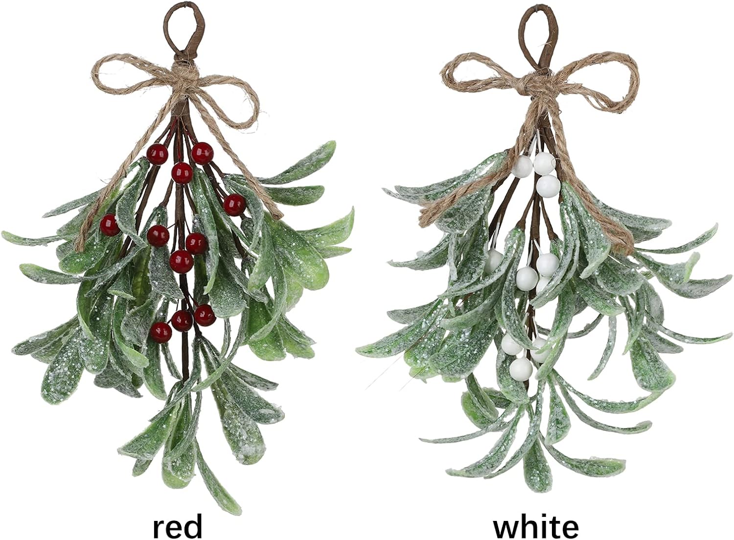4 púas de muérdago artificiales, decoración de muérdago navideño de 9.1 pulgadas con bayas rojas, tallos florales de muérdago artificiales, adorno