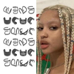 24 piezas de joyería de cabello negro para trenzas, aretes de metal sin perforación, joyería con diamantes de imitación de cristal, cuentas de 24 piezas de joyería de cabello negro para trenzas, aretes de metal sin perforación, joyería con diamantes de imitación de cristal, cuentas de