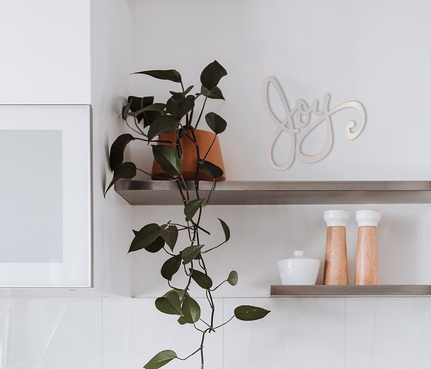 Arte de pared de metal, letrero de metal, palabras de metal, alegría, para arte de pared fotográfico o decoración de Navidad, calidad de reliquia