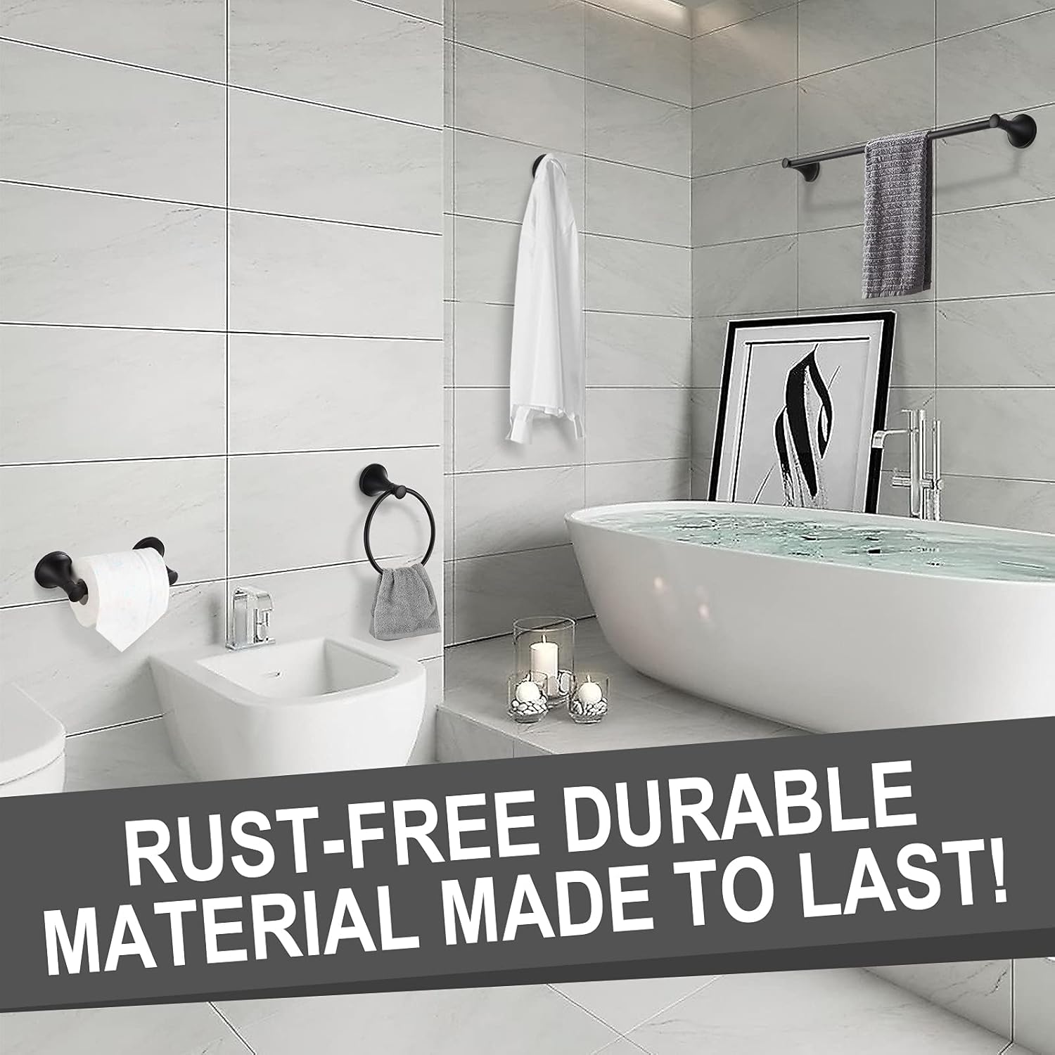 Juego de accesorios de baño, juego de toallero negro para baño, juego de 4 toallas de baño, juego de accesorios de baño con toallero de 18 o 24