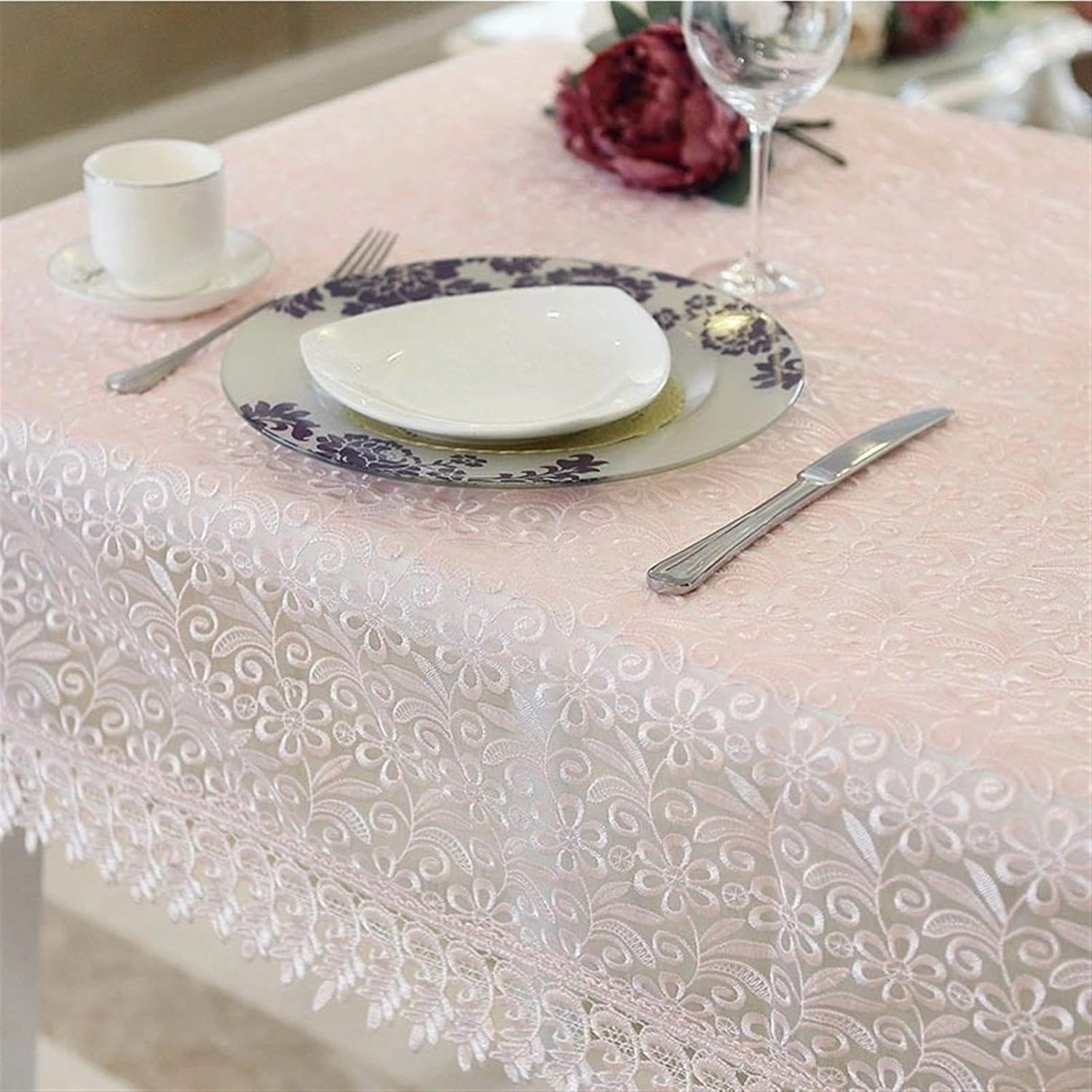 FRINZA Elegante y lujoso mantel bordado de encaje blanco mantel hueco elegante para mesa de café, manteles de mesa de boda, rectangular, multicolor,