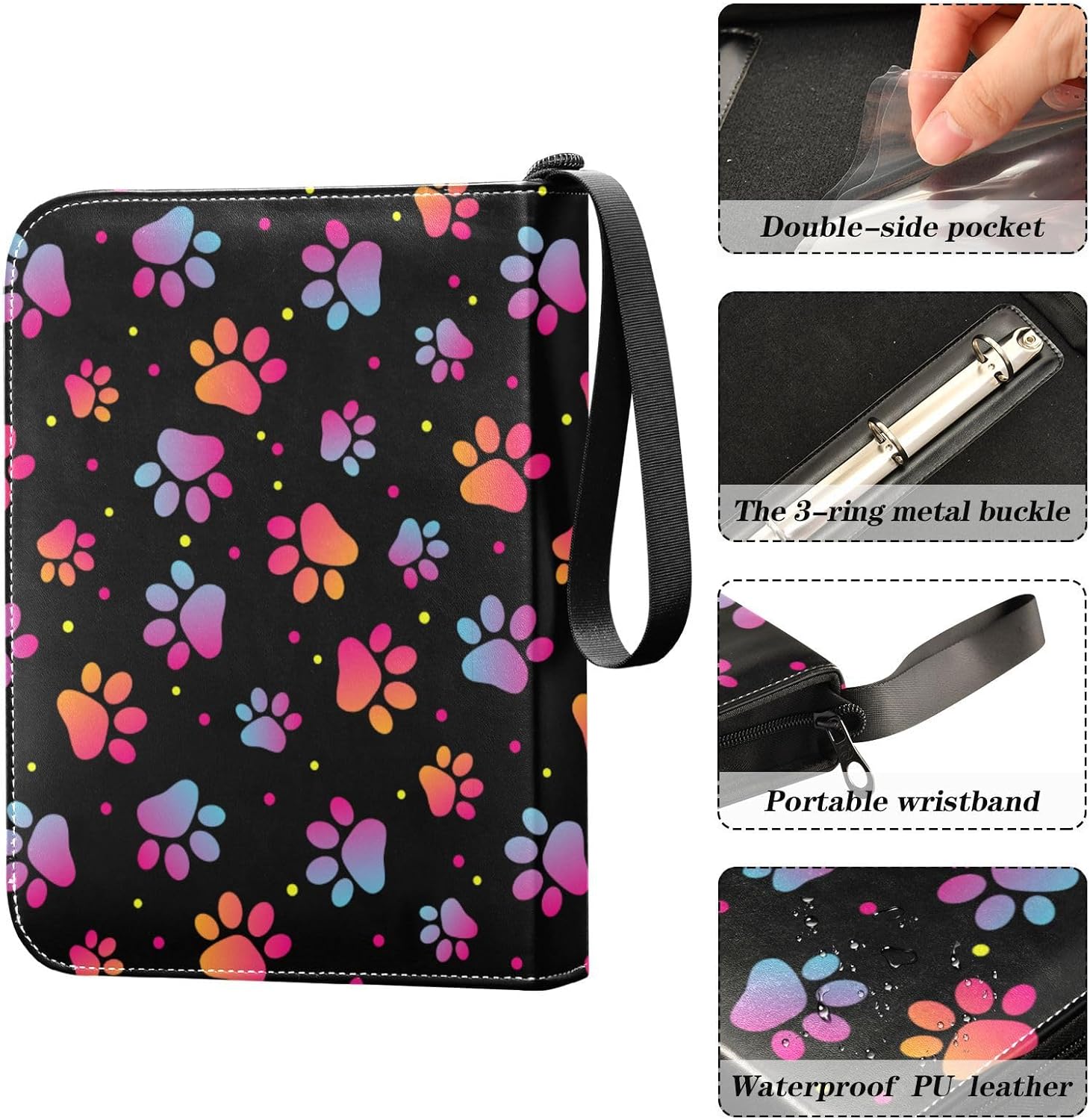 Carpeta colorida para tarjetas coleccionables de 4 bolsillos con 50 fundas extraíbles, carpeta de álbumes de tarjetas de 3 anillos con capacidad