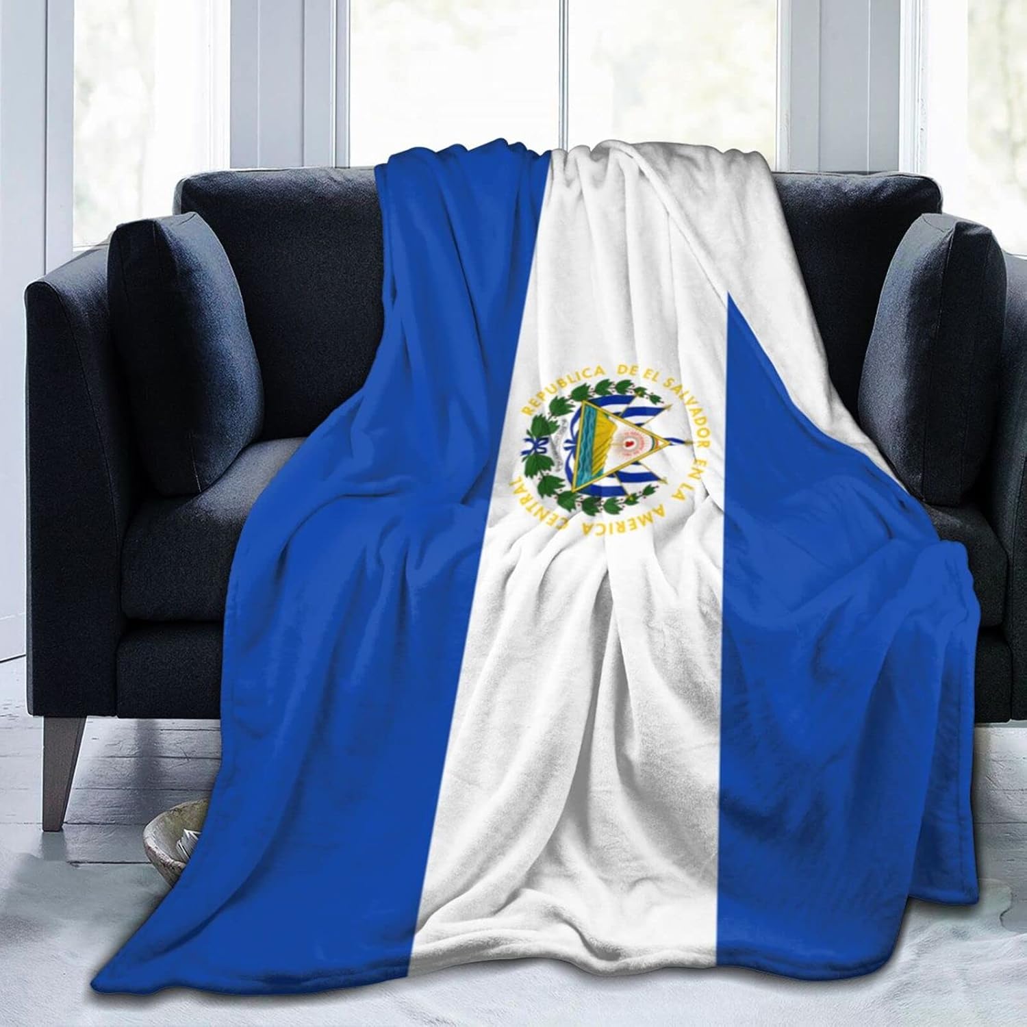 Manta de franela con diseño de bandera de El Salvador, suave y afelpada, acogedora manta de franela para sofá, cálida y decorativa