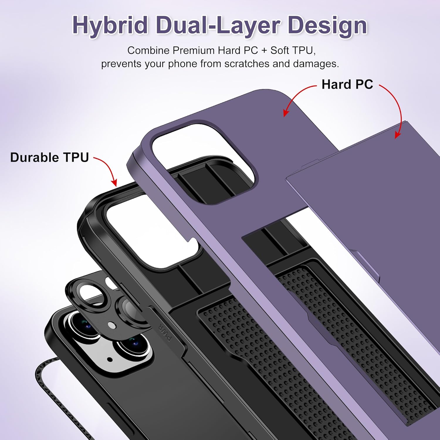 SAMONPOW Funda tipo cartera 4 en 1 para iPhone 15 con protector de pantalla y funda para cámara, funda híbrida de cuerpo completo para iPhone 15 con