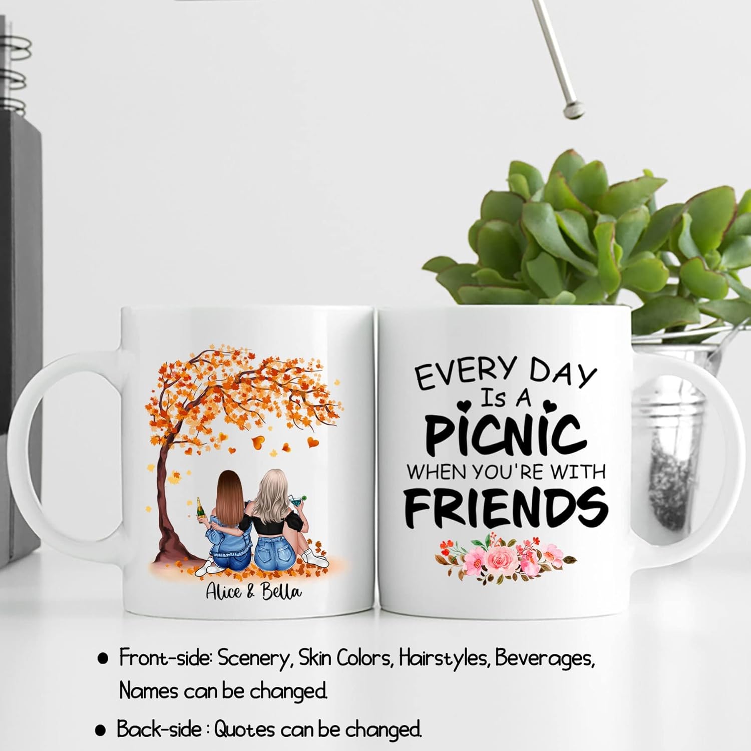 Taza de café blanca de 2 mejores amigos, 11 onzas, 15 onzas, taza de amistad personalizada para mujeres, mejor amiga, mejor amiga, hermana, hermana