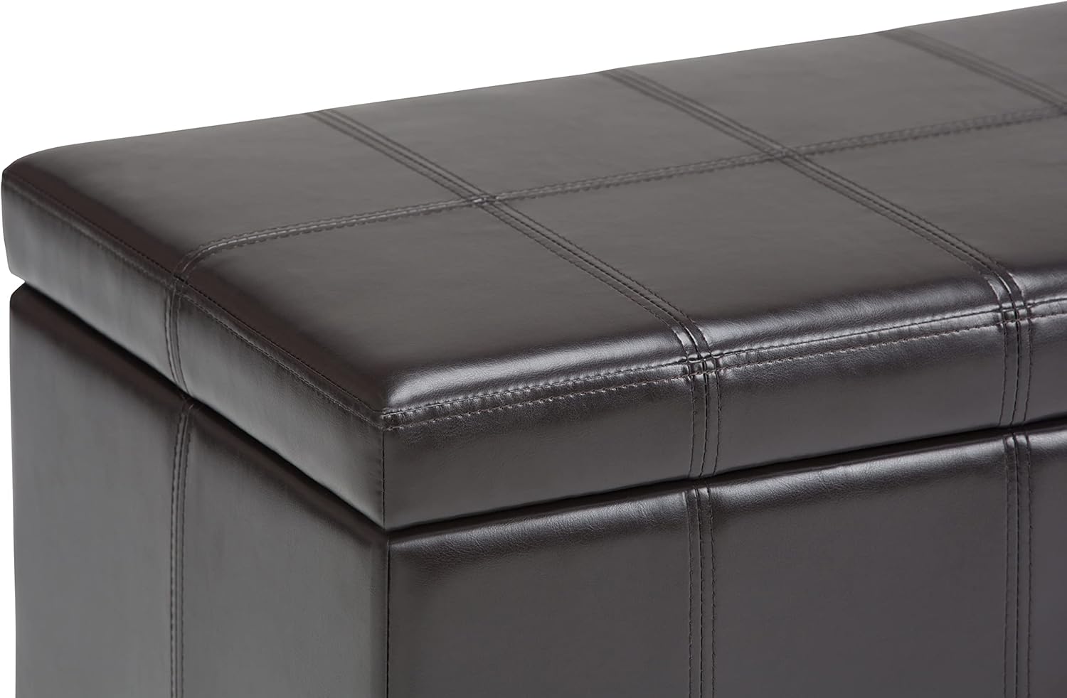 SIMPLIHOME Amelia – Banco otomano rectangular de transición de 33 pulgadas de ancho en curtidores, piel sintética vegana marrón, para sala de estar,