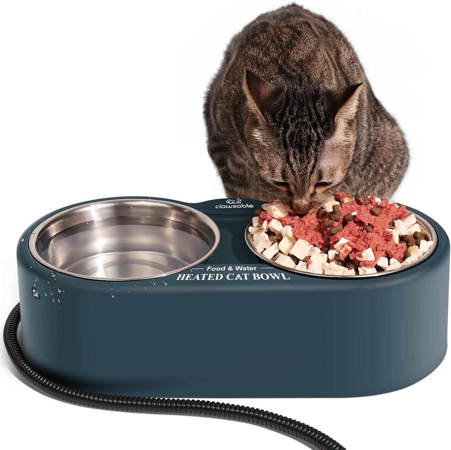 Cuenco de agua caliente para gatos con calefacción para exteriores, de gran capacidad, proporciona alimentos y agua no congelantes en invierno,