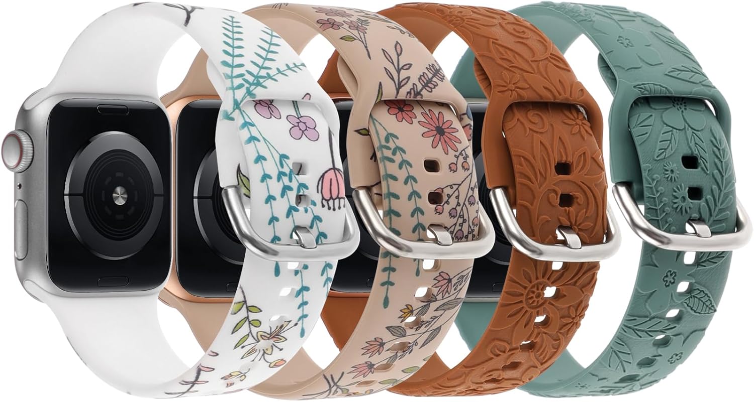 Correas con estampado de flores compatibles con Apple Watch Band de 1.575 pulgadas, 1.614 pulgadas, 1.496 pulgadas, 1.654 pulgadas, 1.732 pulgadas,