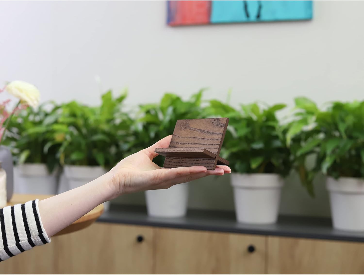 Juego de 3 tarjeteros para escritorio, soporte para tarjetas pequeñas de madera marrón, soporte profesional para tarjetas de presentación, soporte
