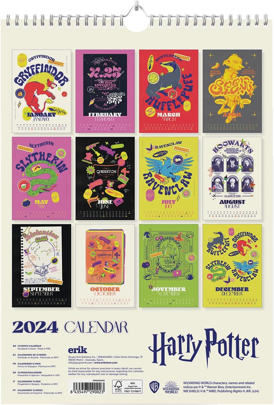 Grupo Erik Calendario de pared A3 de Harry Potter 2024  11.7 x 16.5 pulgadas – 11.7 x 16.5 in  Agenda de 12 meses  Calendario A3 2024  Calendario de