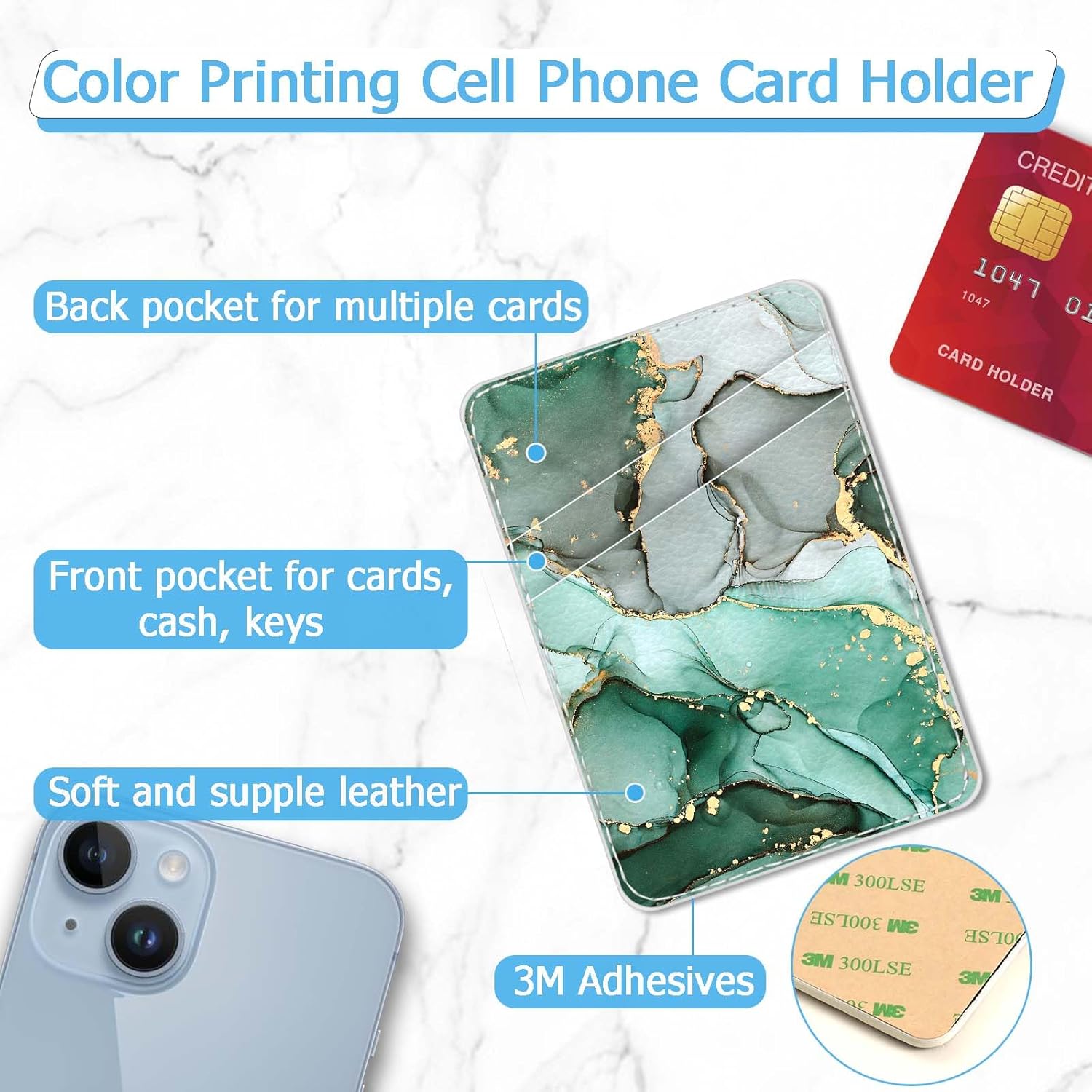 Cartera de cuero para teléfono con tarjetero para teléfono, adhesivo para teléfono con adhesivo, elegante funda para tarjetas de crédito, adecuado