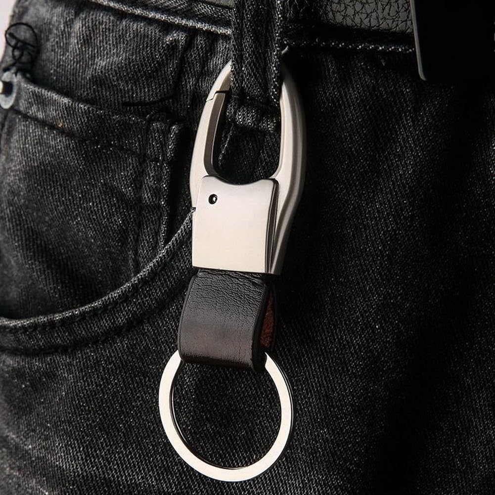 Llavero de cuero para automóvil con clip de mosquetón con 1 llavero de ganchos, soporte para bolso, cinturón, llavero, llavero, regalo resistente