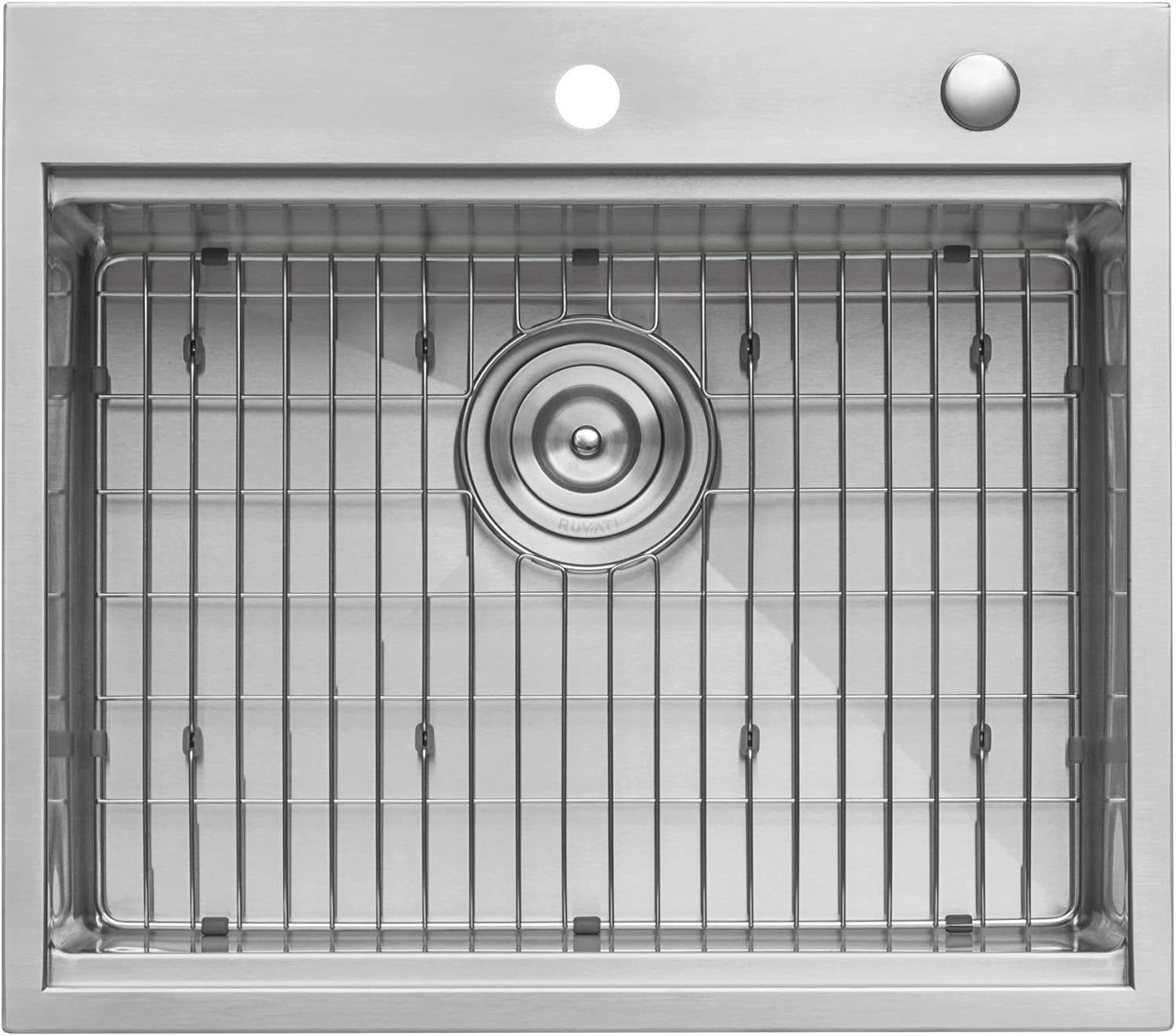 Ruvati – Fregadero de cocina de acero inoxidable calibre 16, con estación de trabajo empotrable y de montaje superior