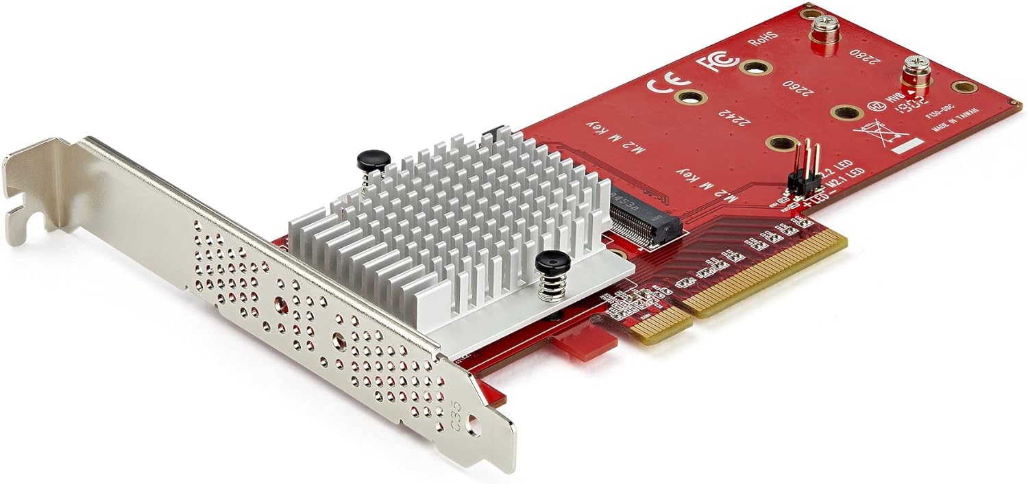 StarTech.com Tarjeta adaptadora dual M.2 PCIe SSD – X8  x16 Dual NVMe o AHCI M.2 SSD a PCI Express 3.0 – Compatible con M.2 NGFF PCIe (M-Key)