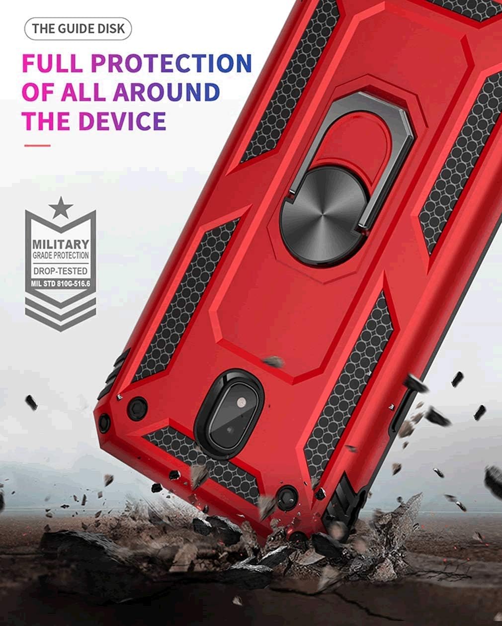 TJS Funda de teléfono compatible con Samsung Galaxy J2 CoreJ2 2019J2 PureJ2 DashJ2 Shine, anillo de metal resistente a los impactos soporte