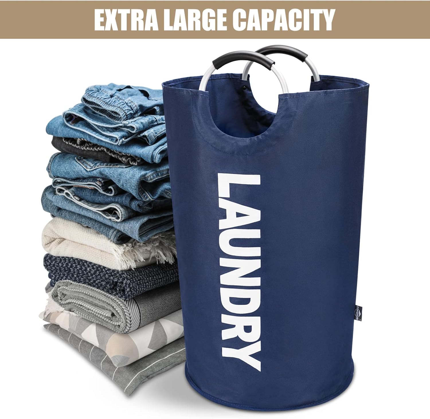 DOKEHOM – Canasta de lavandería grande de 90 litros, bolsa de lavandería plegable, canasta de ropa alta y autónoma, contenedor de lavado plegable