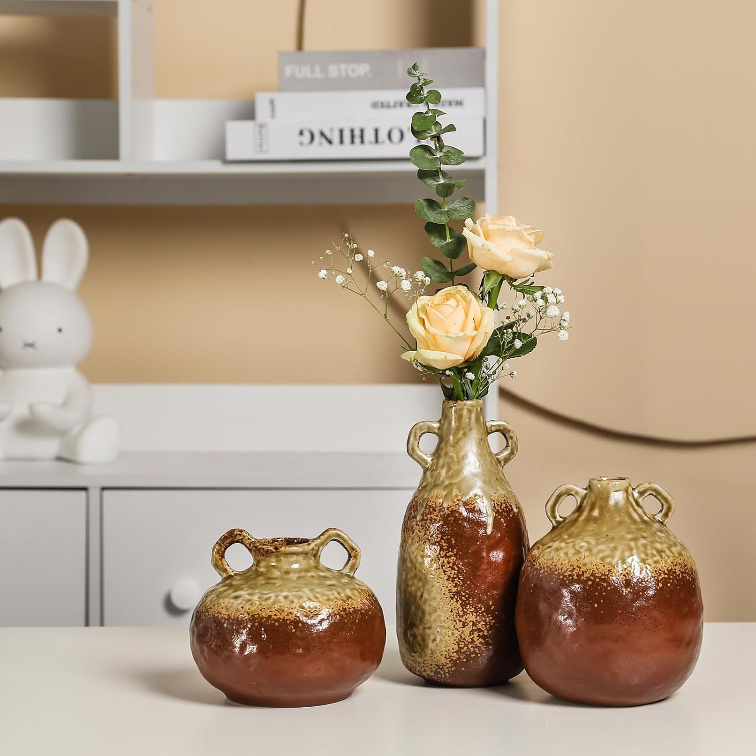 Jarrón moderno para decoración de granja, jarrones de cerámica de cerámica para mesa, florero de cerámica vintage para centro de mesa del hogar y