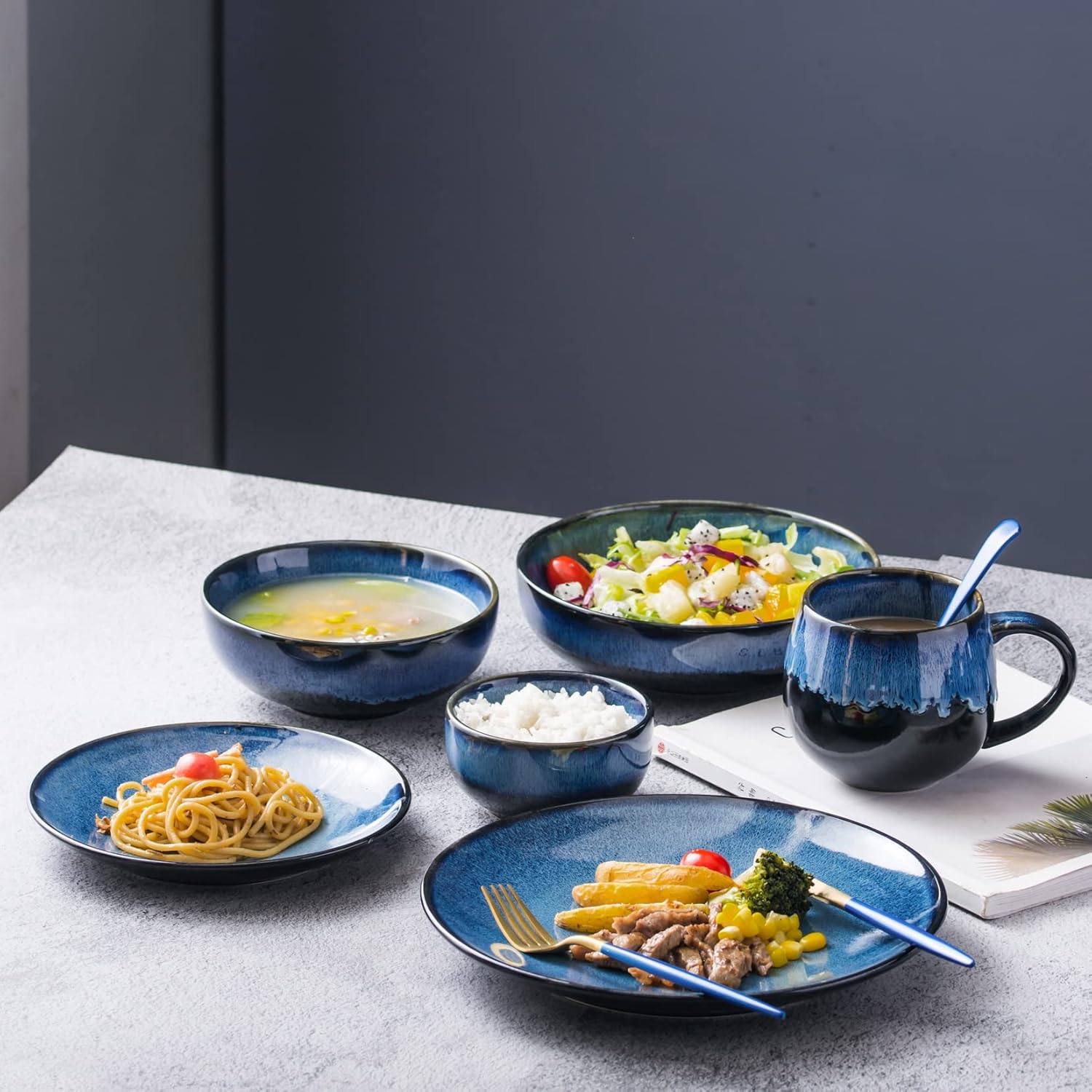 UNICASA Juego de 4 cuencos pequeños de cerámica, cuencos de cereales de 8 onzas, cuencos de arroz esmaltado reactivo de porcelana, cuencos de postre