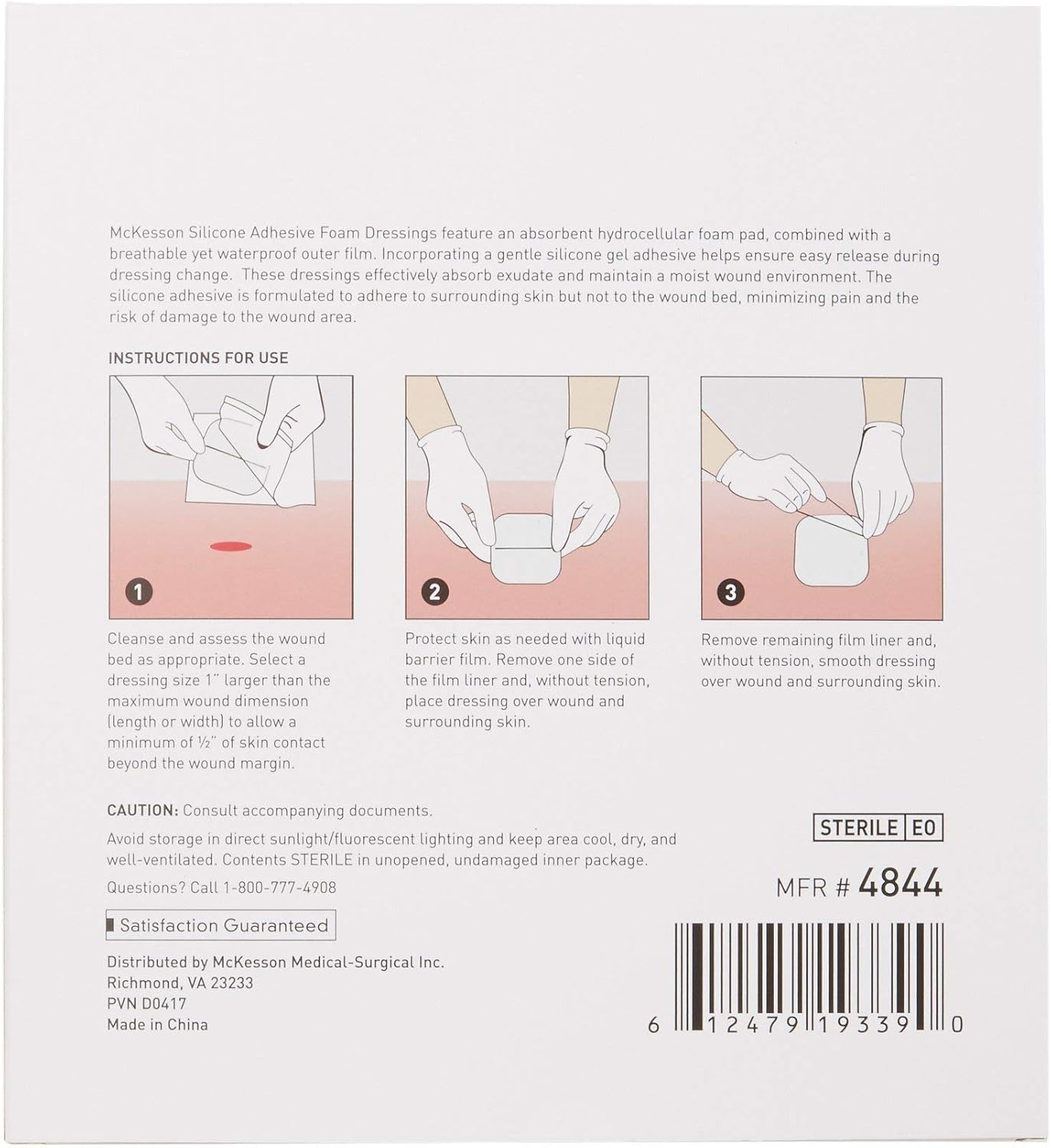 McKesson Apósitos de espuma hidrocelular, estéril, adhesivo de silicona con borde, dimensión 6 x 6 pulgadas, almohadilla de 4 x 4 pulgadas, 10