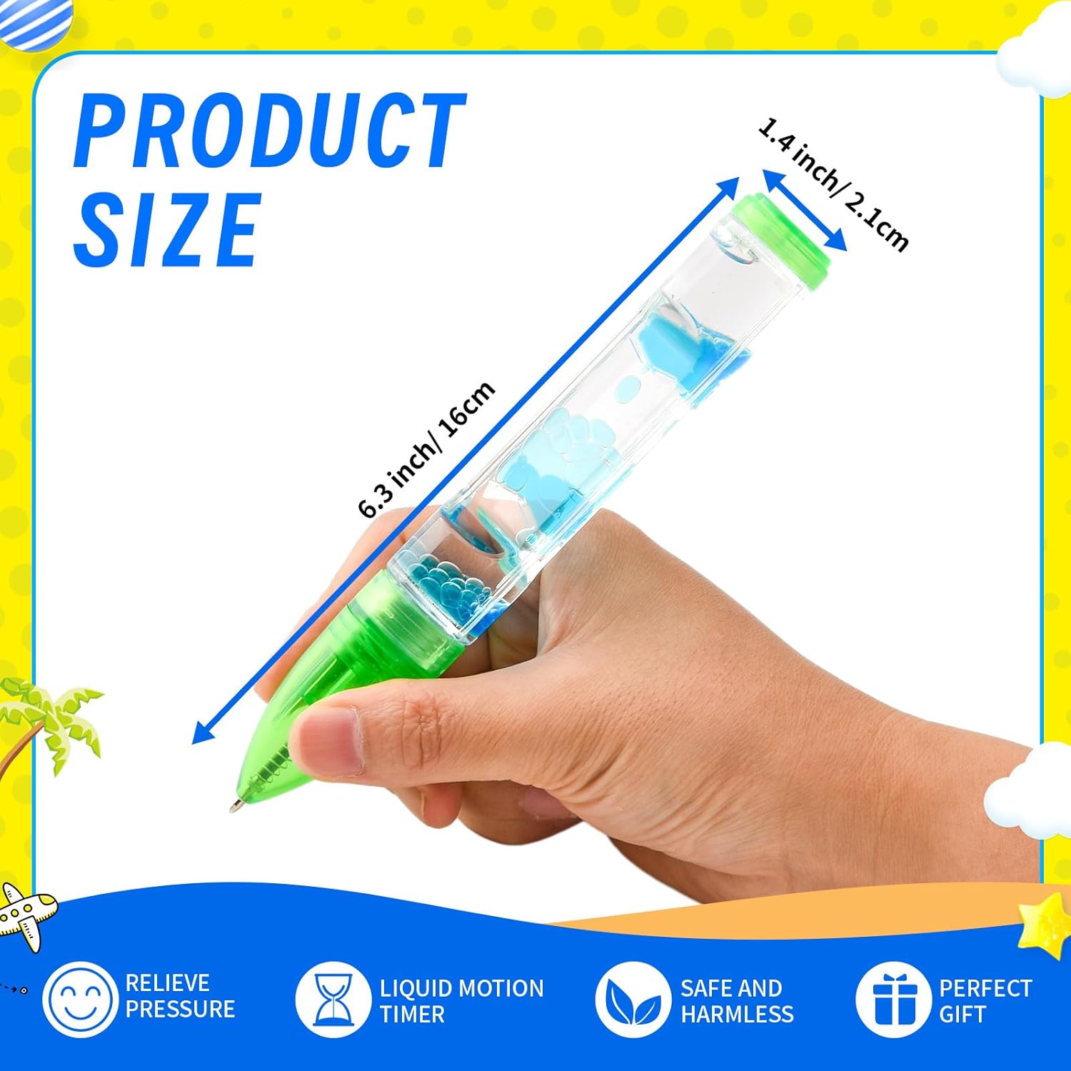 Liquid Motion Bubbler – Juego de 4 bolígrafos coloridos para ansiedad para niños y adultos, bolígrafo temporizador líquido para aliviar el estrés,