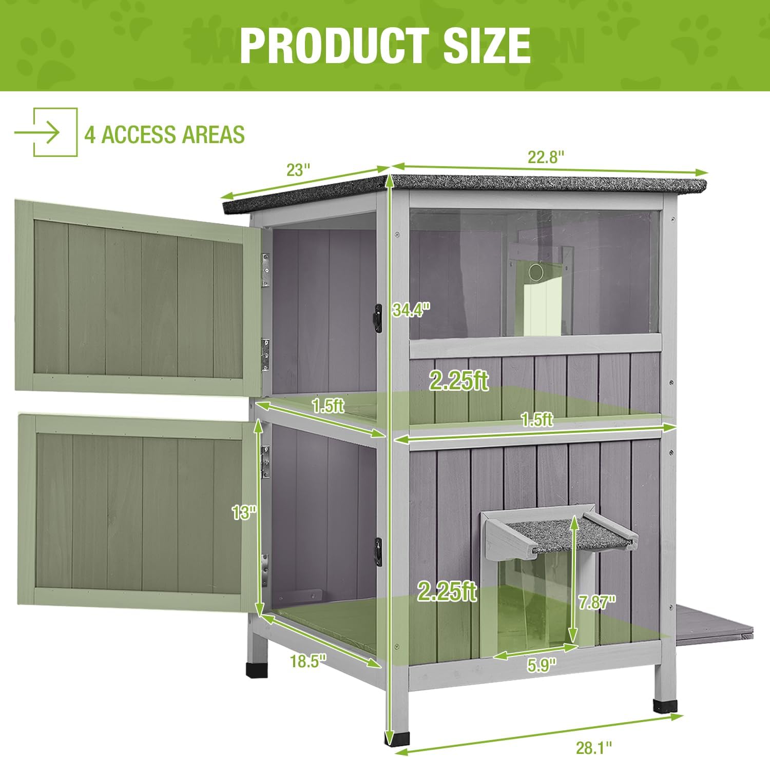 Feral Cat House – Refugio impermeable para gatos para invierno, jaula para gatos, perfecta para uso al aire libre e interior, 2 pisos