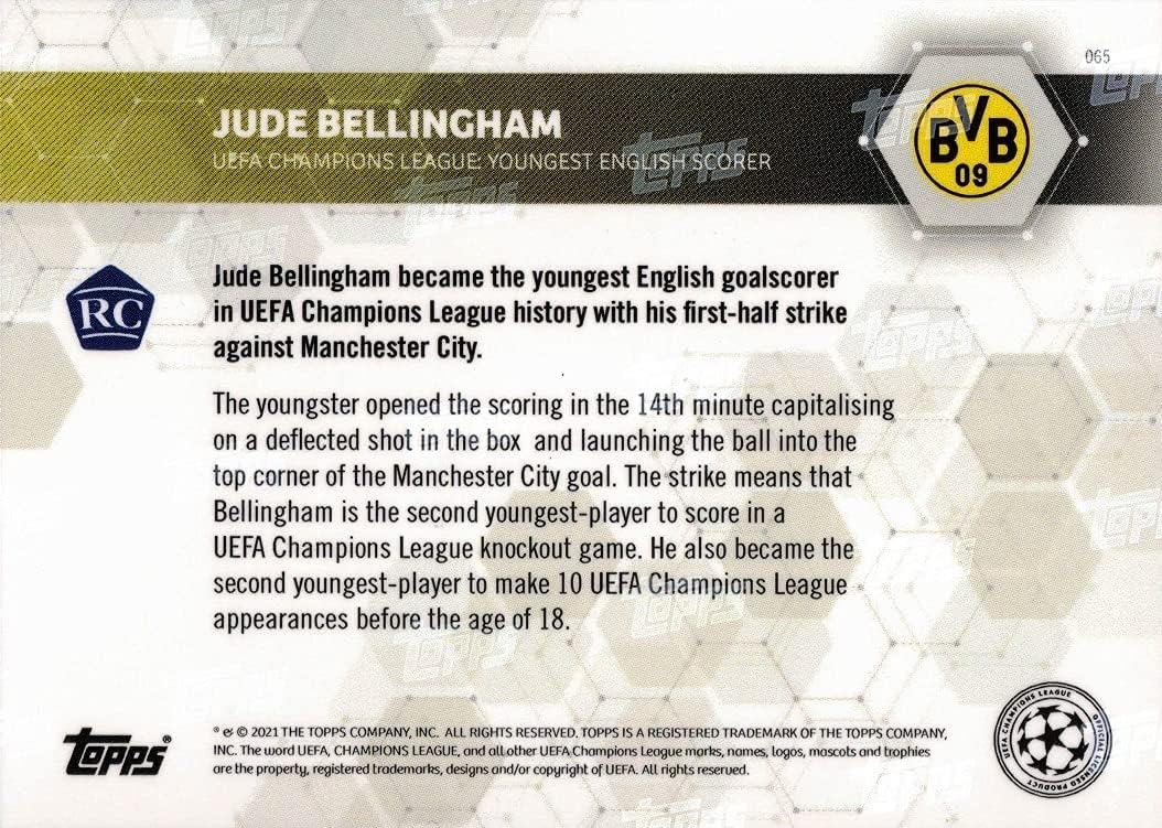 2020-21 Topps Now UEFA Champions League Soccer #65 Jude Bellingham Rookie Card wErling Haaland