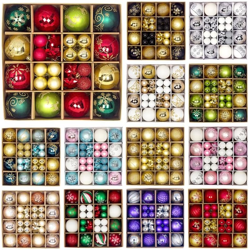 Bolas de Navidad decorativas para árbol de Navidad, 44 piezas inastillables, decoraciones para árbol de Navidad, bolas colgantes de varios colores,