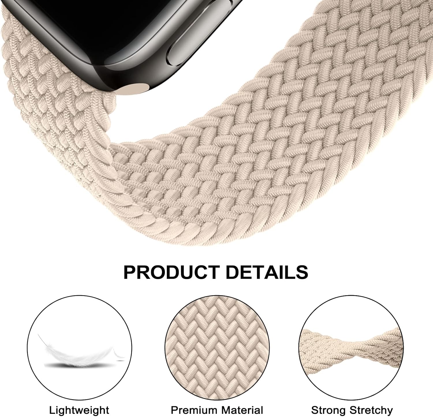 Paquete de 4 correas trenzadas Solo Loop compatibles con Apple Watch de 1.929 in 1.772 in 1.732 in 1.654 in para mujeres y hombres, correas