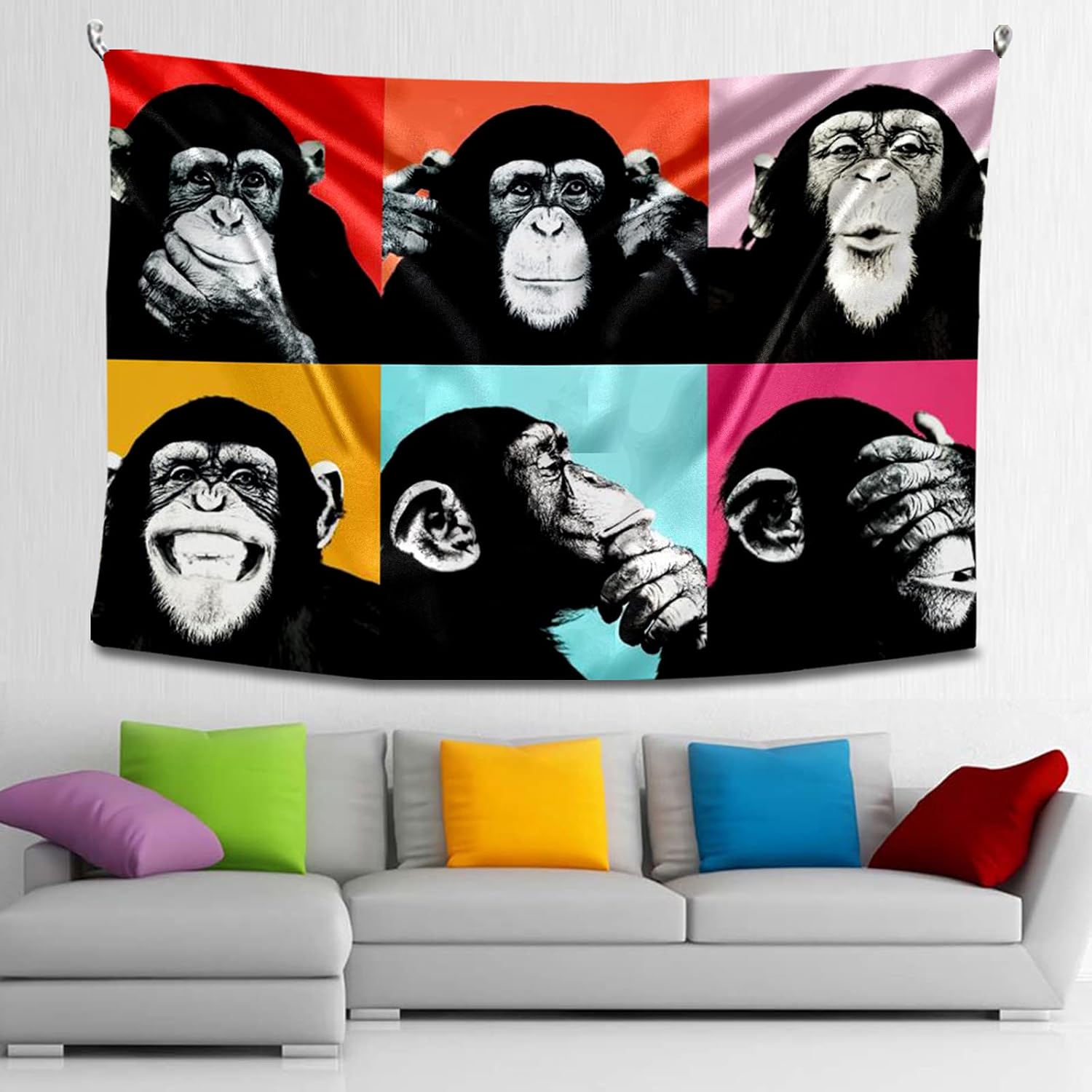 Tucocoo Tapiz de caras de monos, animales Banksy, tapiz artístico de gorila pop it, arte de pared, decoración del hogar, colgar en la pared para