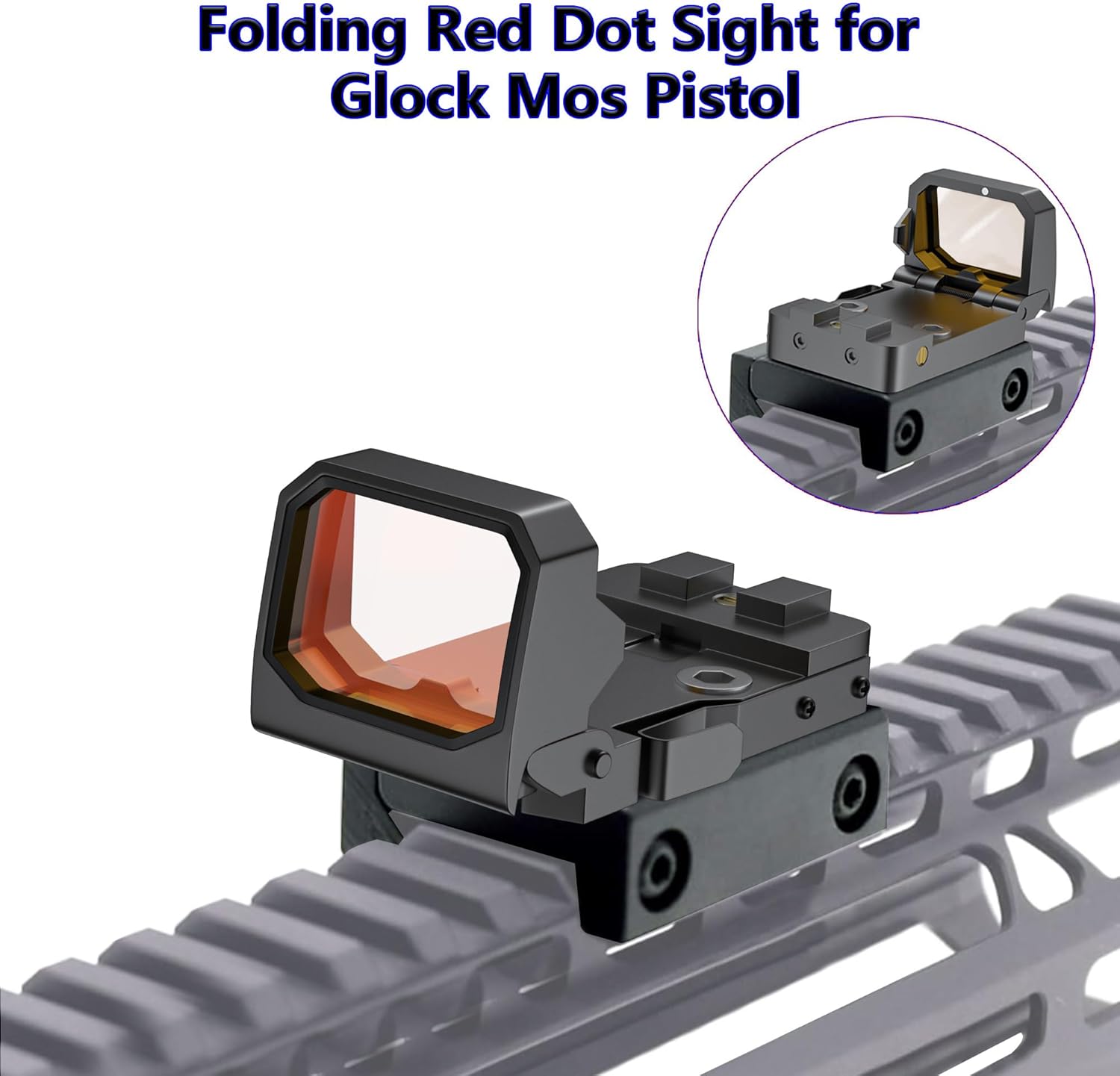 TFFUAM Mini mira plegable de punto rojo, mira refleja compacta abatible para Glock MOS, 3 MOA RMR Red Dot Gun Sight Scope con base elevada para