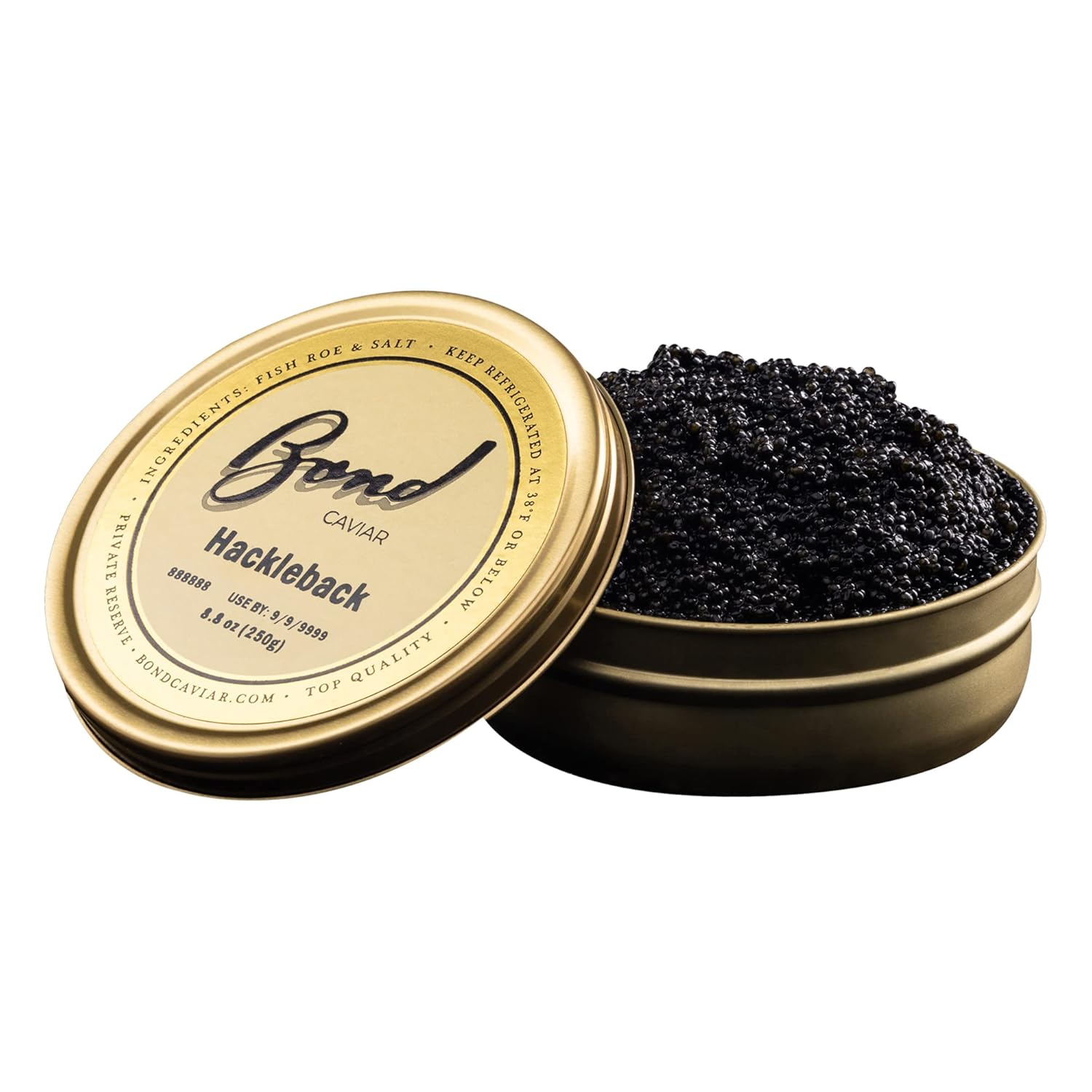 Bond American Hackleback Caviar – Huevas de caviar de renombre mundial, perlas negras pequeñas exclusivas, entrega durante la noche, lujo perfecto