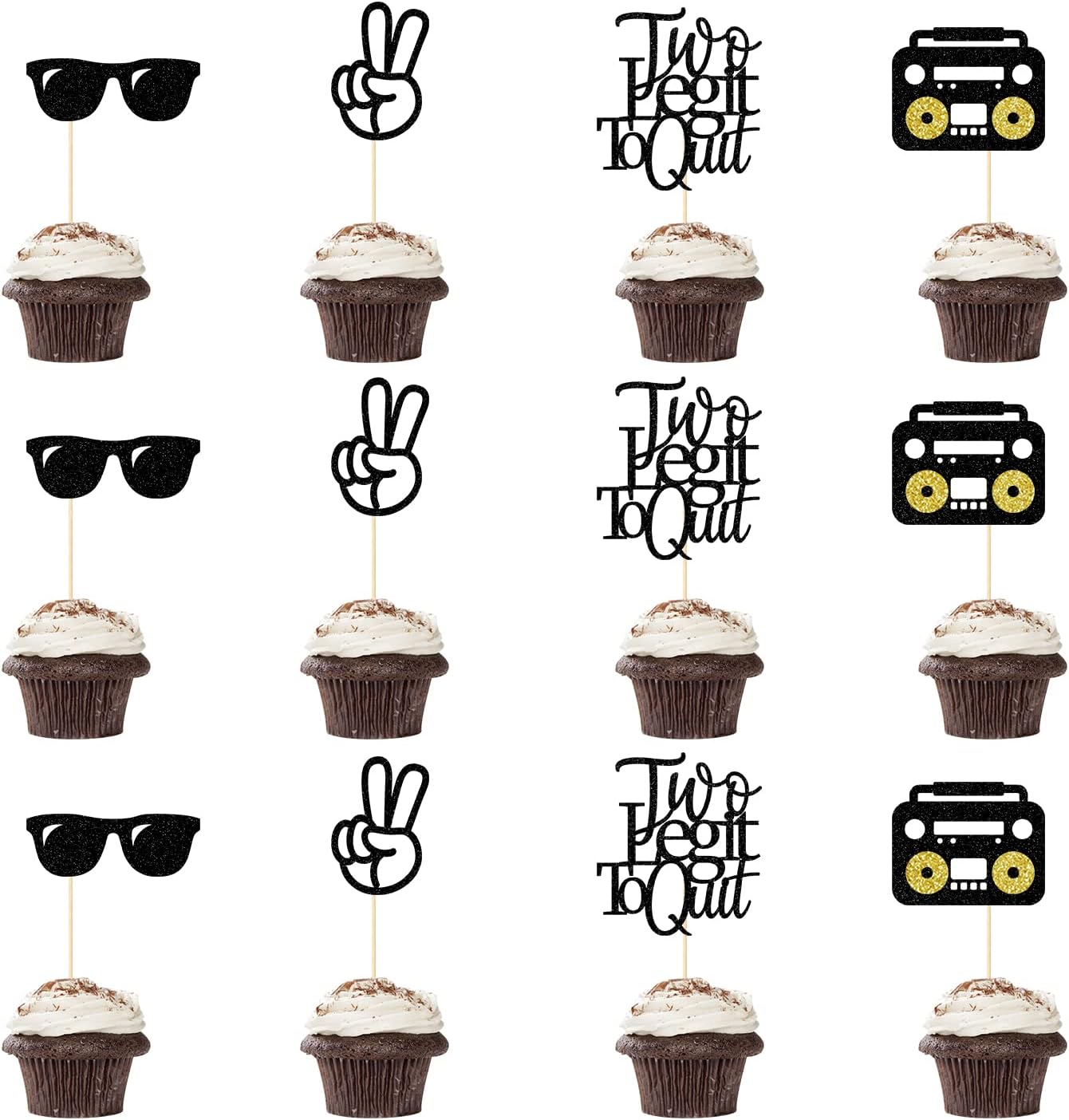 Dos decoraciones para cupcakes legit To Quit, decoración de fiesta de hip hop de los años 90, purpurina de doble cara, 12 piezas